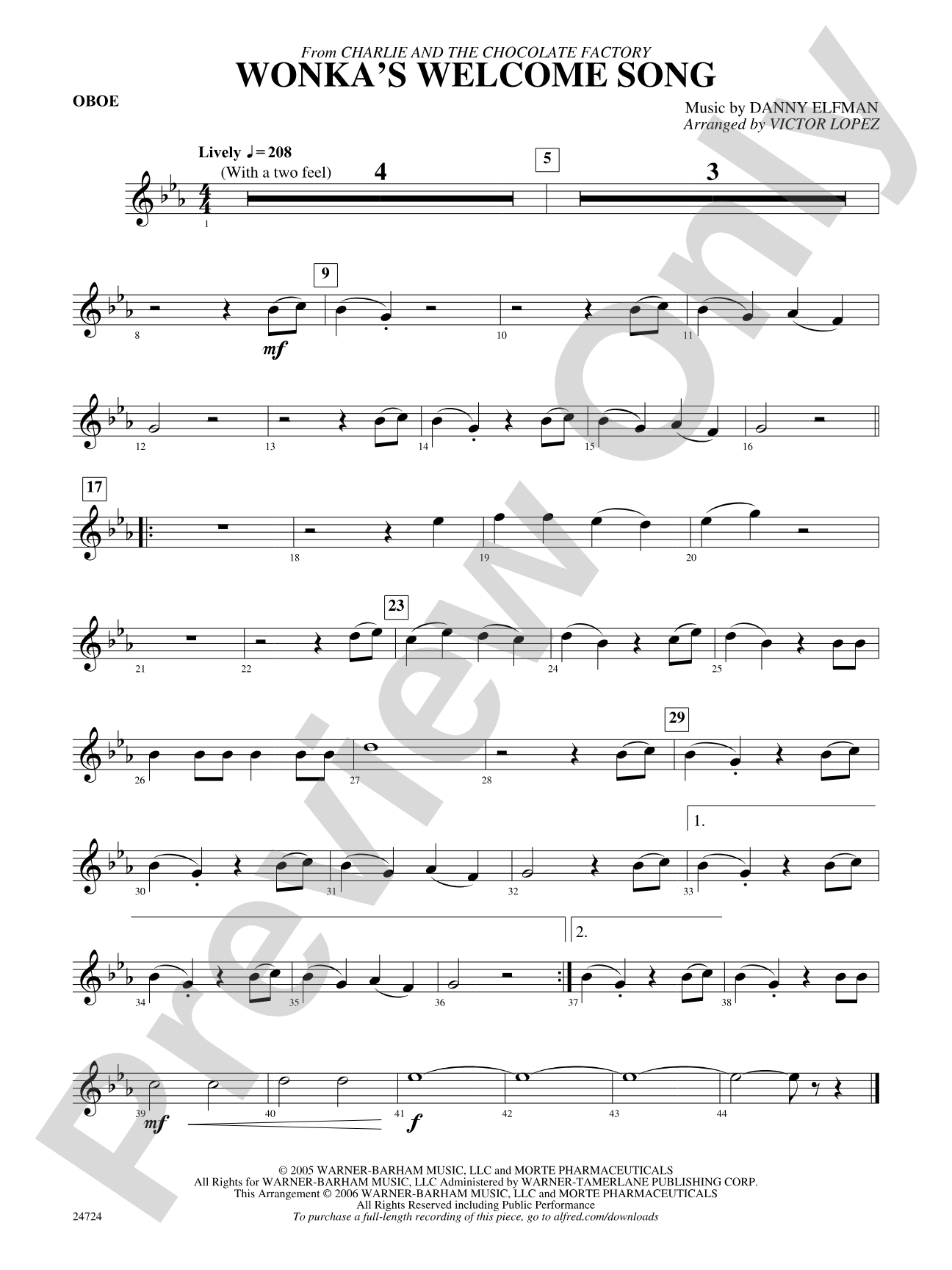 Wonka's Welcome Song (from Charlie and the Chocolate Factory): Oboe