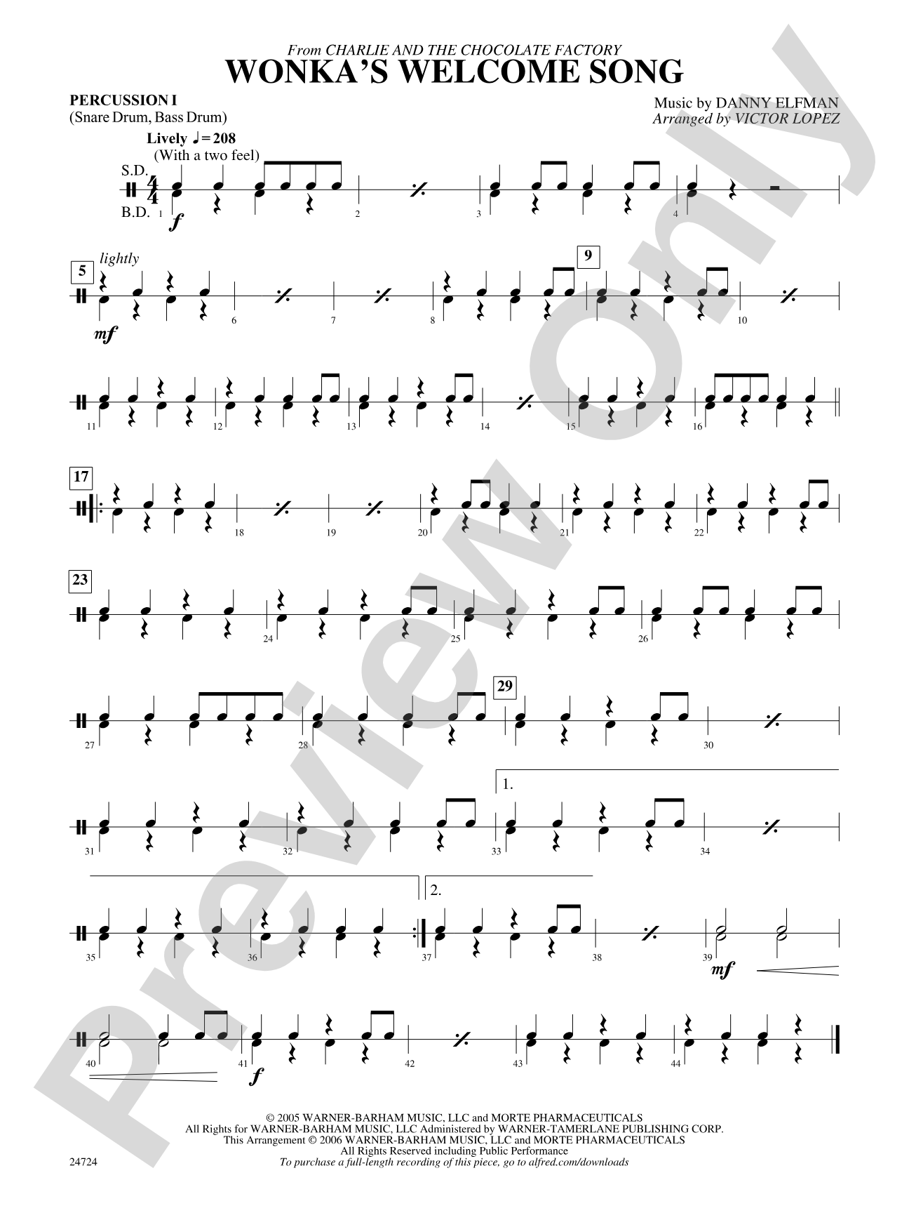 Wonka's Welcome Song (from Charlie and the Chocolate Factory): 1st Percussion