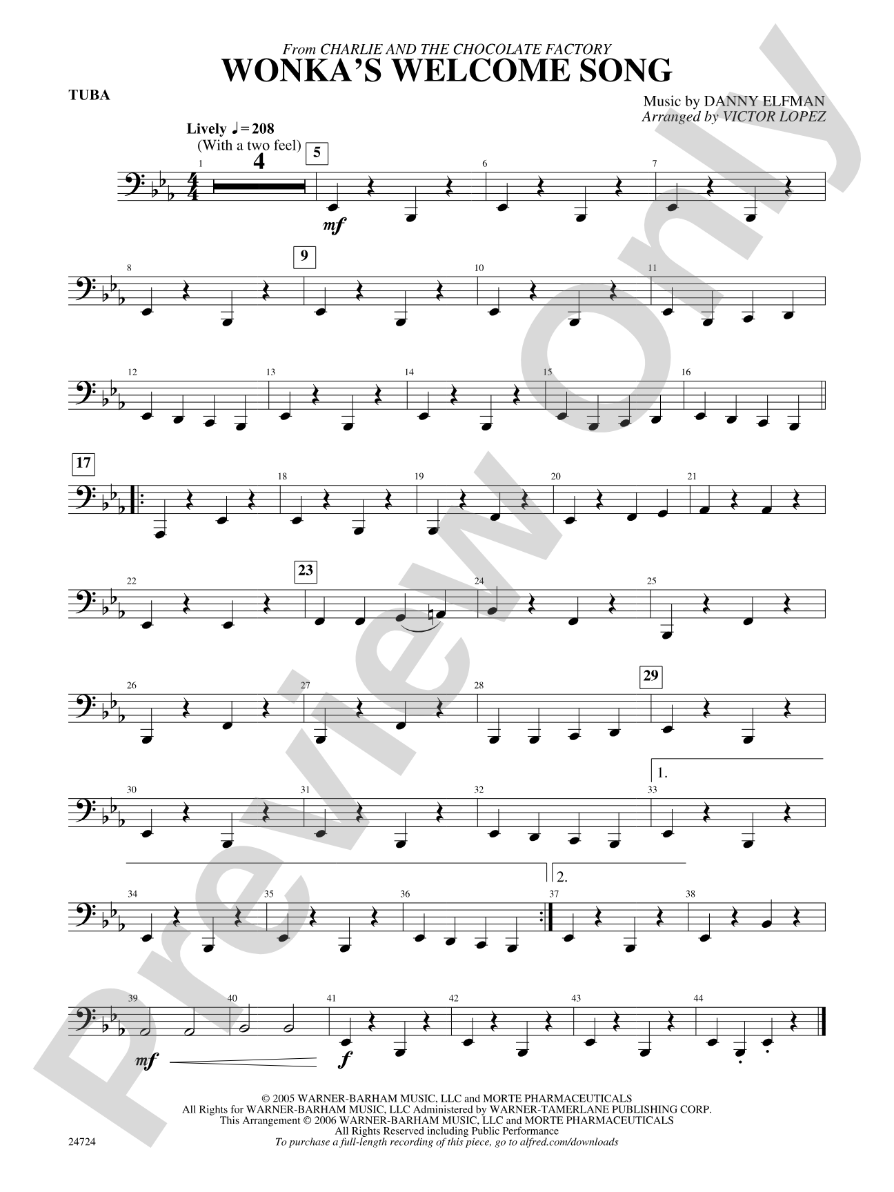 Wonka's Welcome Song (from Charlie and the Chocolate Factory): Tuba