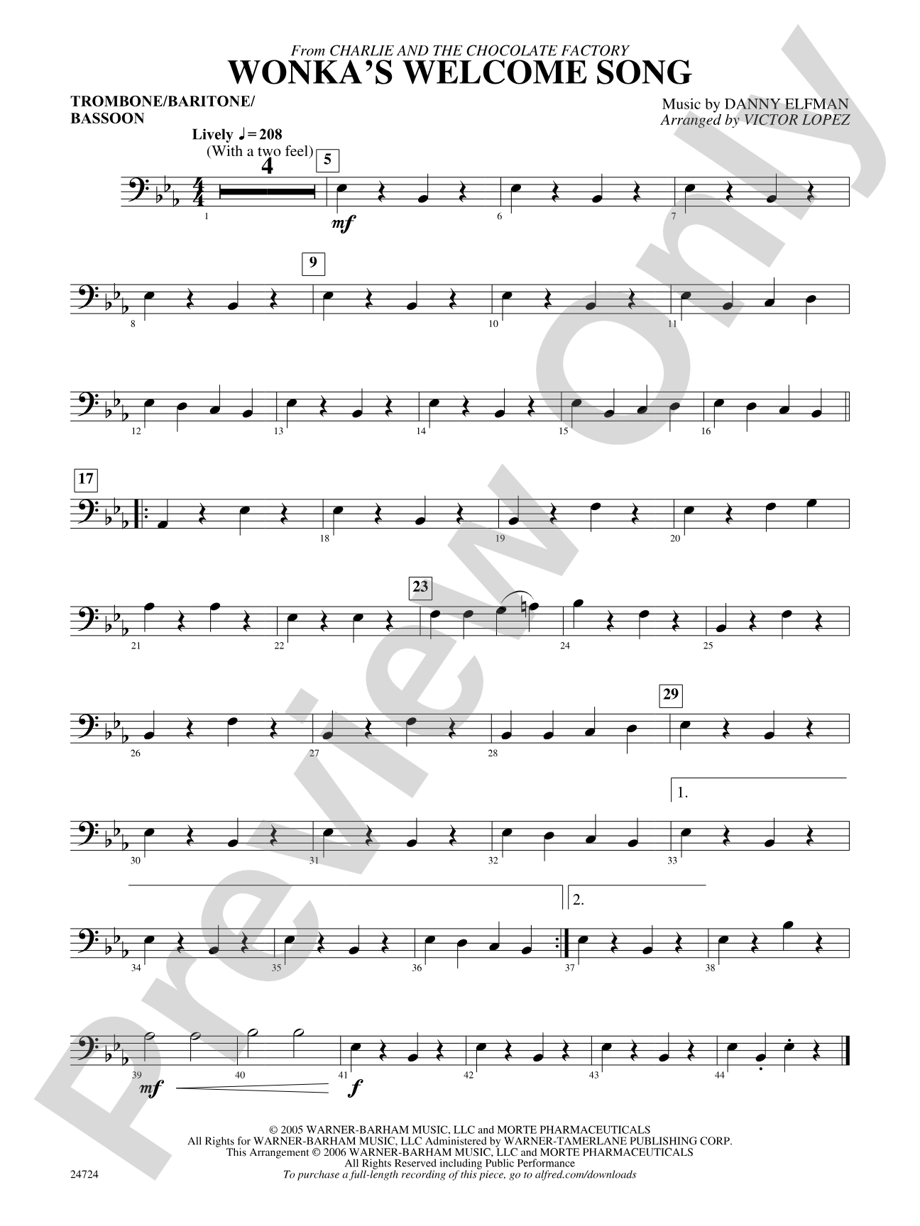 Wonka's Welcome Song (from Charlie and the Chocolate Factory): 1st Trombone