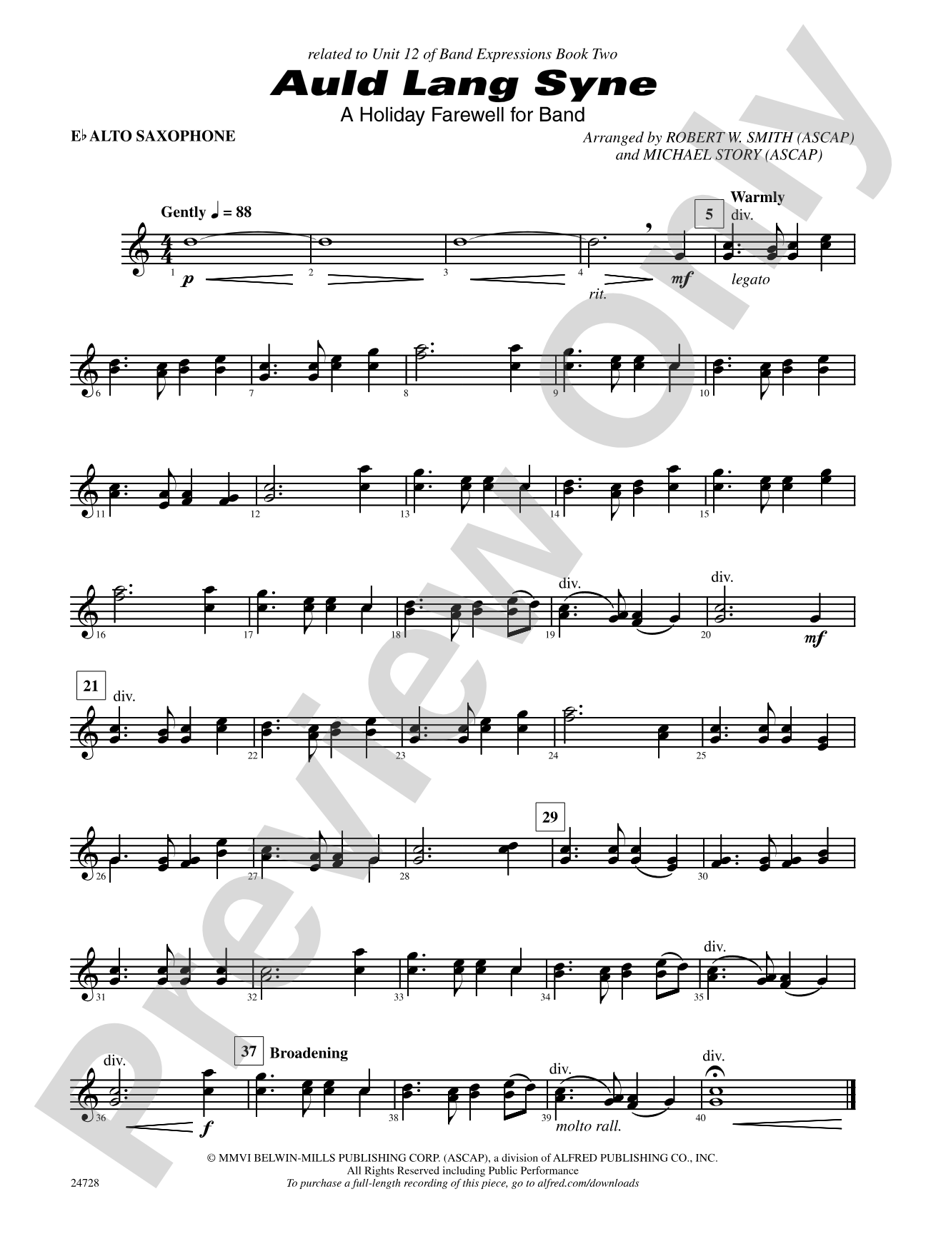 Auld Lang Syne (A Holiday Farewell for Band): E-flat Alto Saxophone