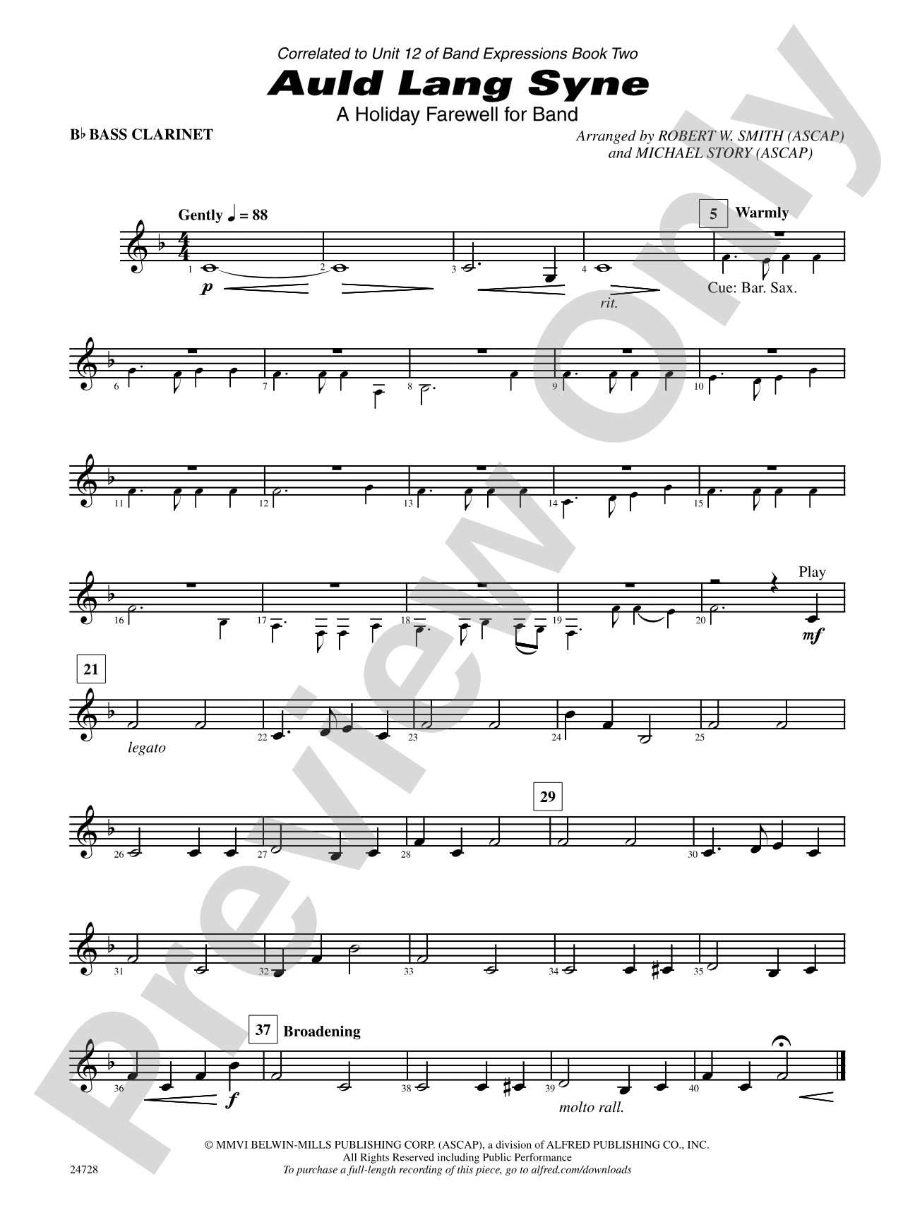 Auld Lang Syne (A Holiday Farewell for Band): B-flat Bass Clarinet
