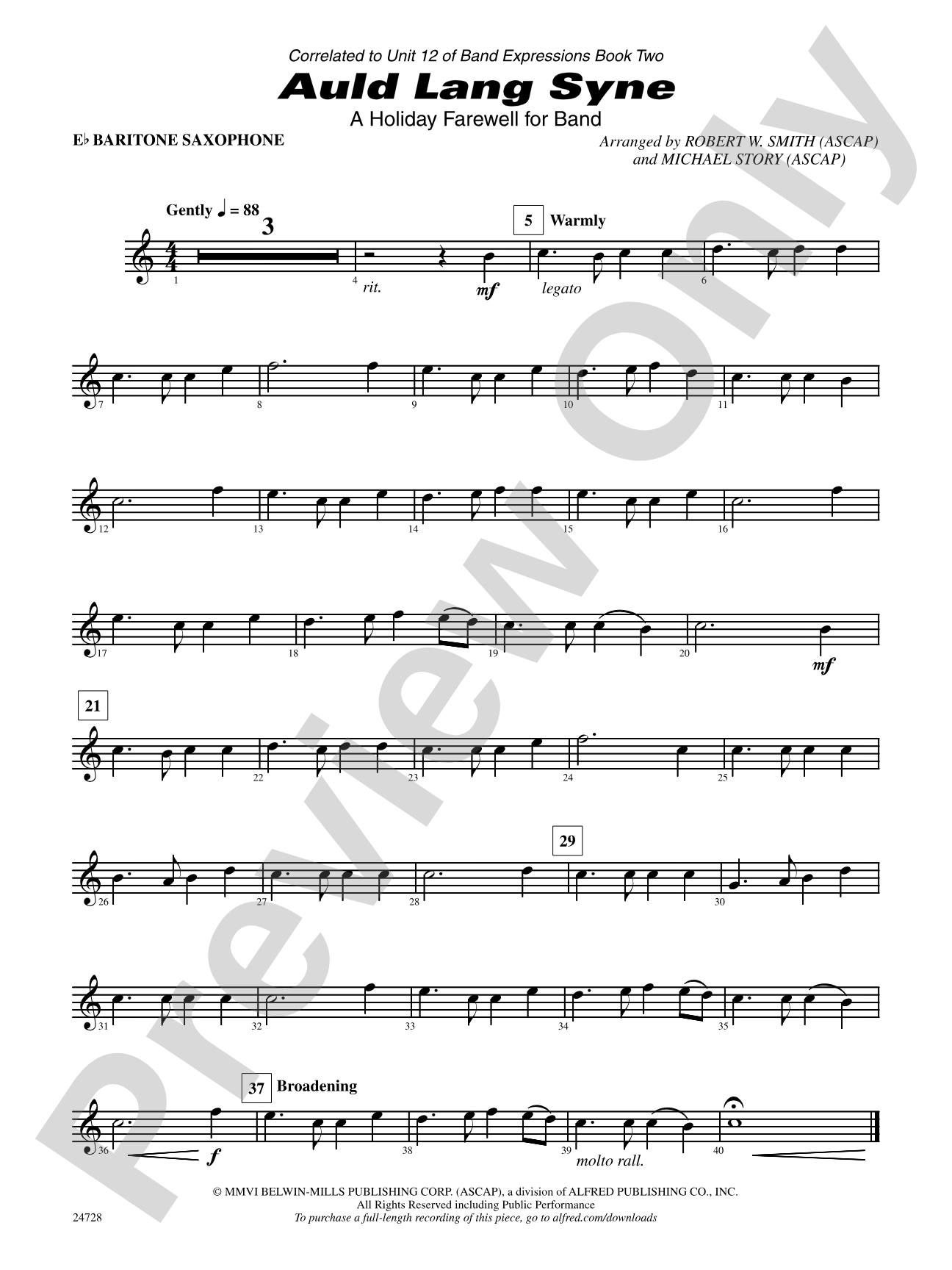 Auld Lang Syne (A Holiday Farewell for Band): E-flat Baritone Saxophone