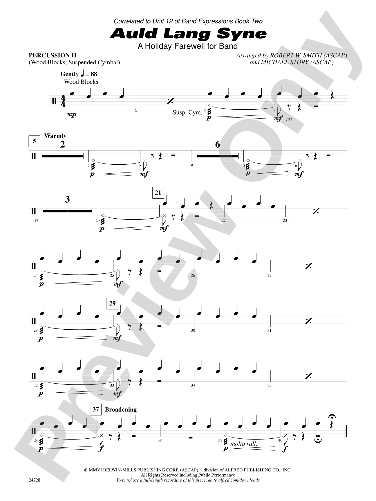 Auld Lang Syne (A Holiday Farewell for Band): 2nd Percussion