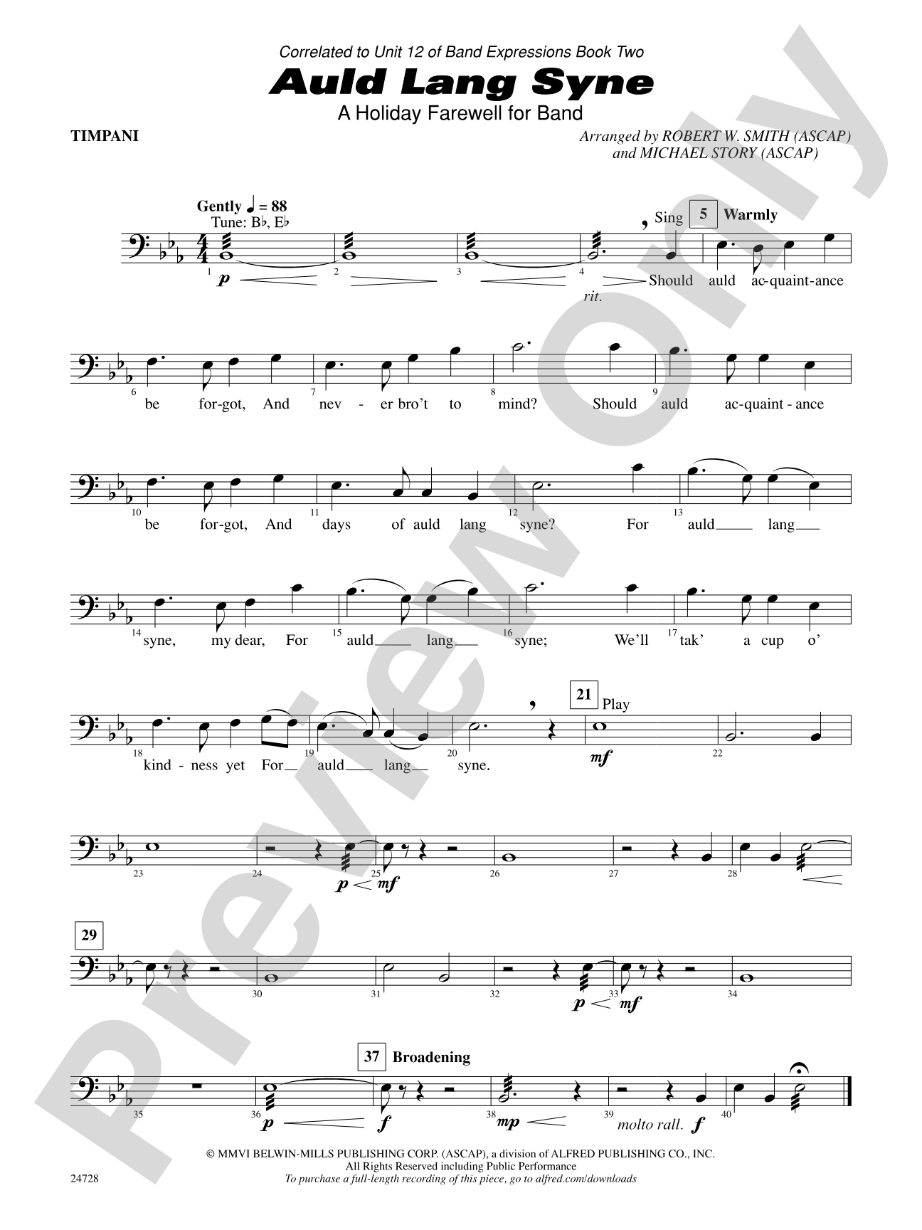 Auld Lang Syne (A Holiday Farewell for Band): Timpani