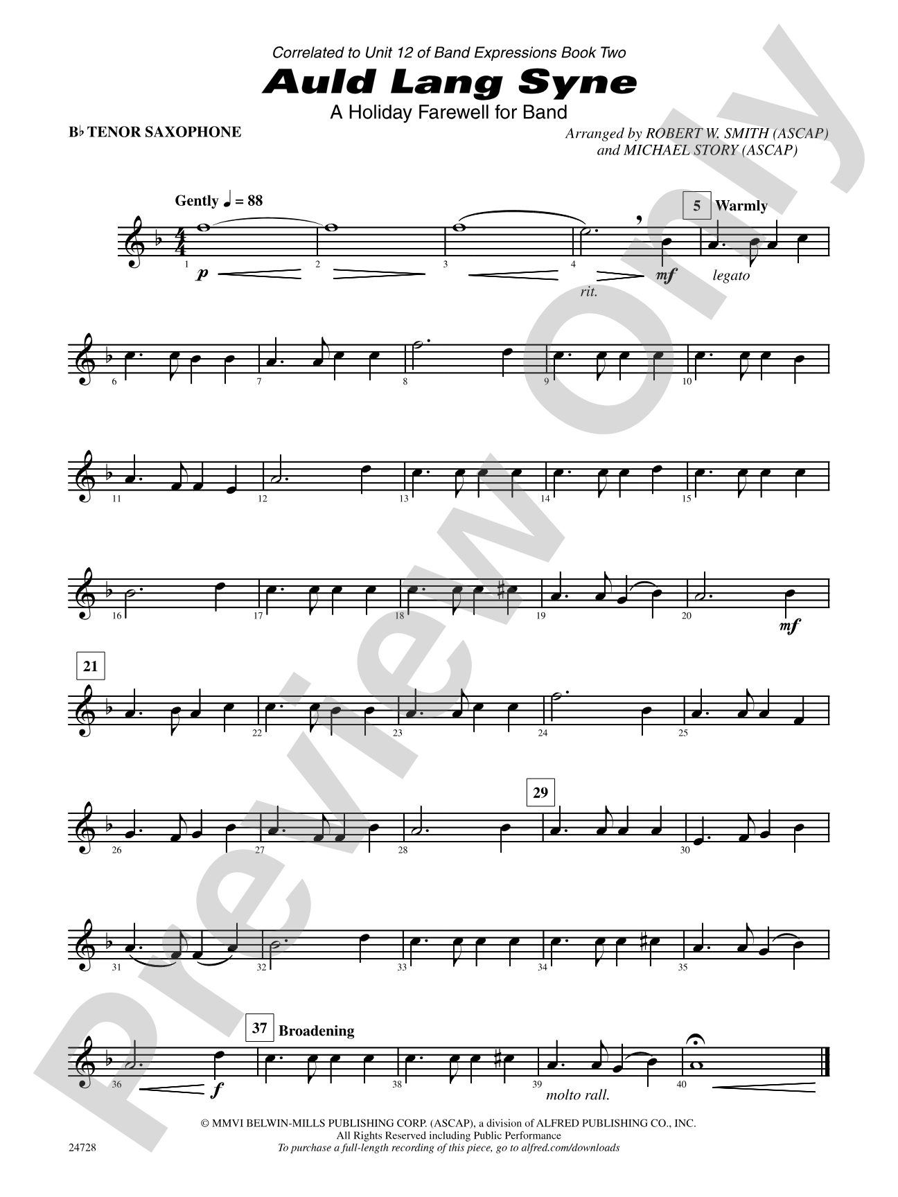 Auld Lang Syne (A Holiday Farewell for Band): B-flat Tenor Saxophone