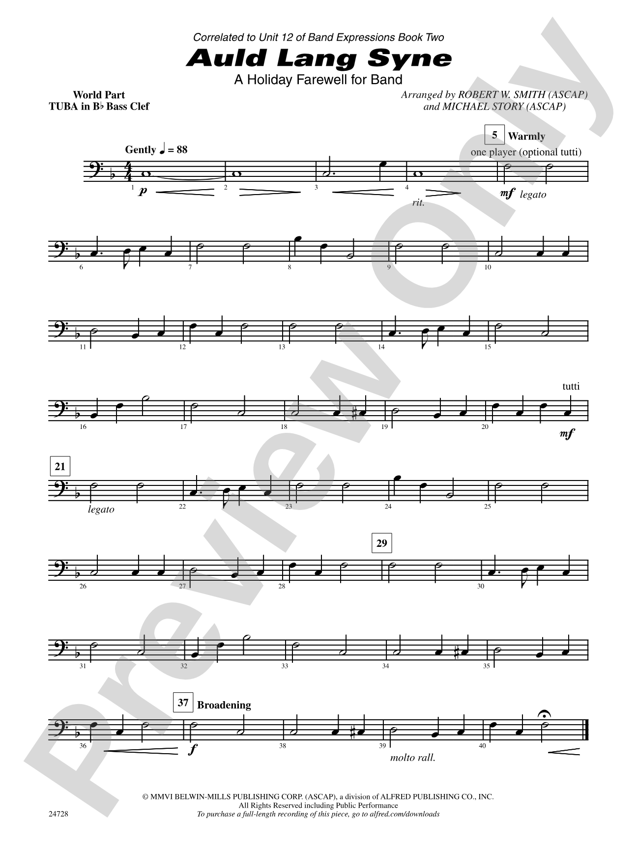 Auld Lang Syne (A Holiday Farewell for Band): (wp) B-flat Tuba B.C.