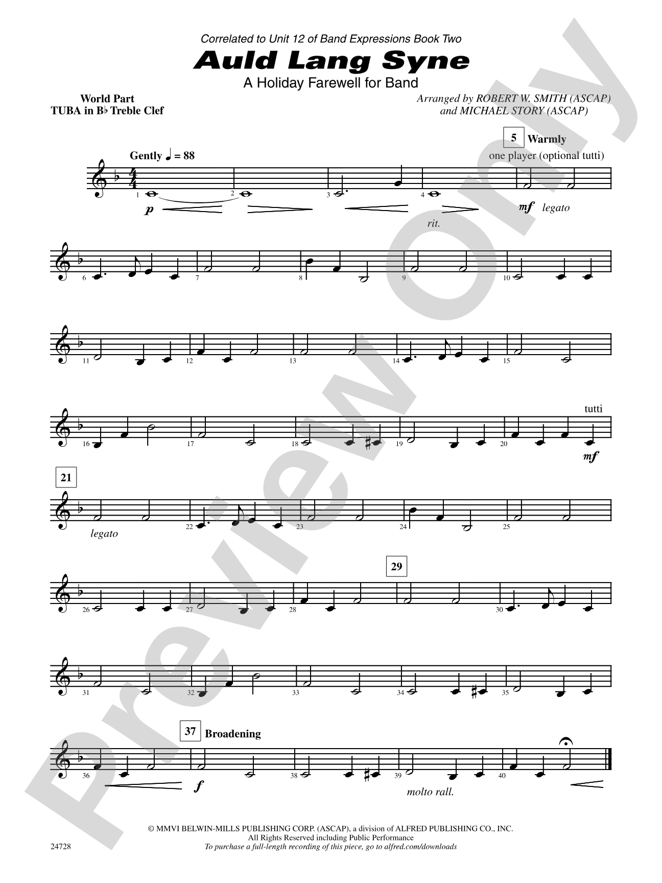 Auld Lang Syne (A Holiday Farewell for Band): (wp) B-flat Tuba T.C.