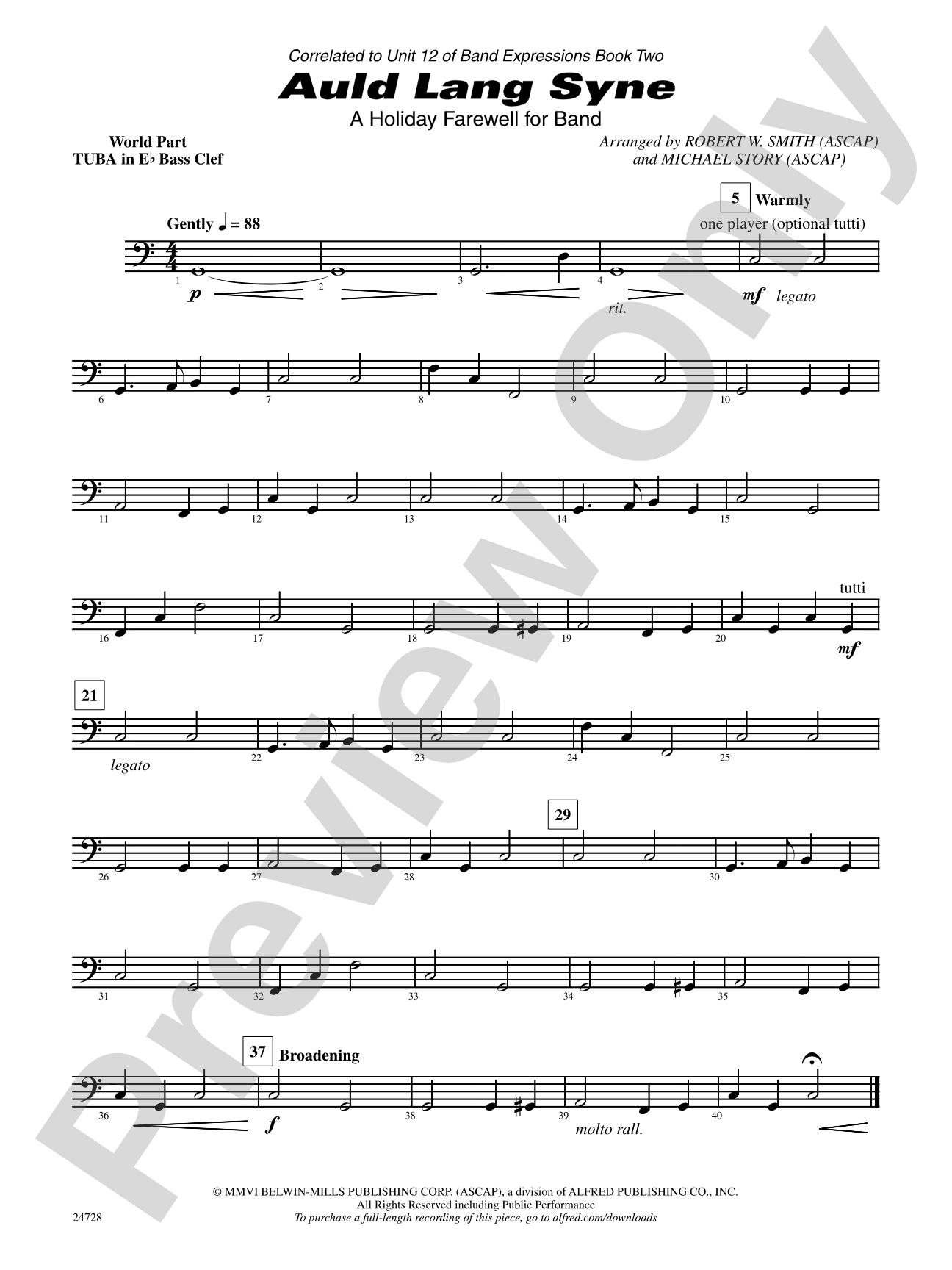 Auld Lang Syne (A Holiday Farewell for Band): (wp) E-flat Tuba B.C.