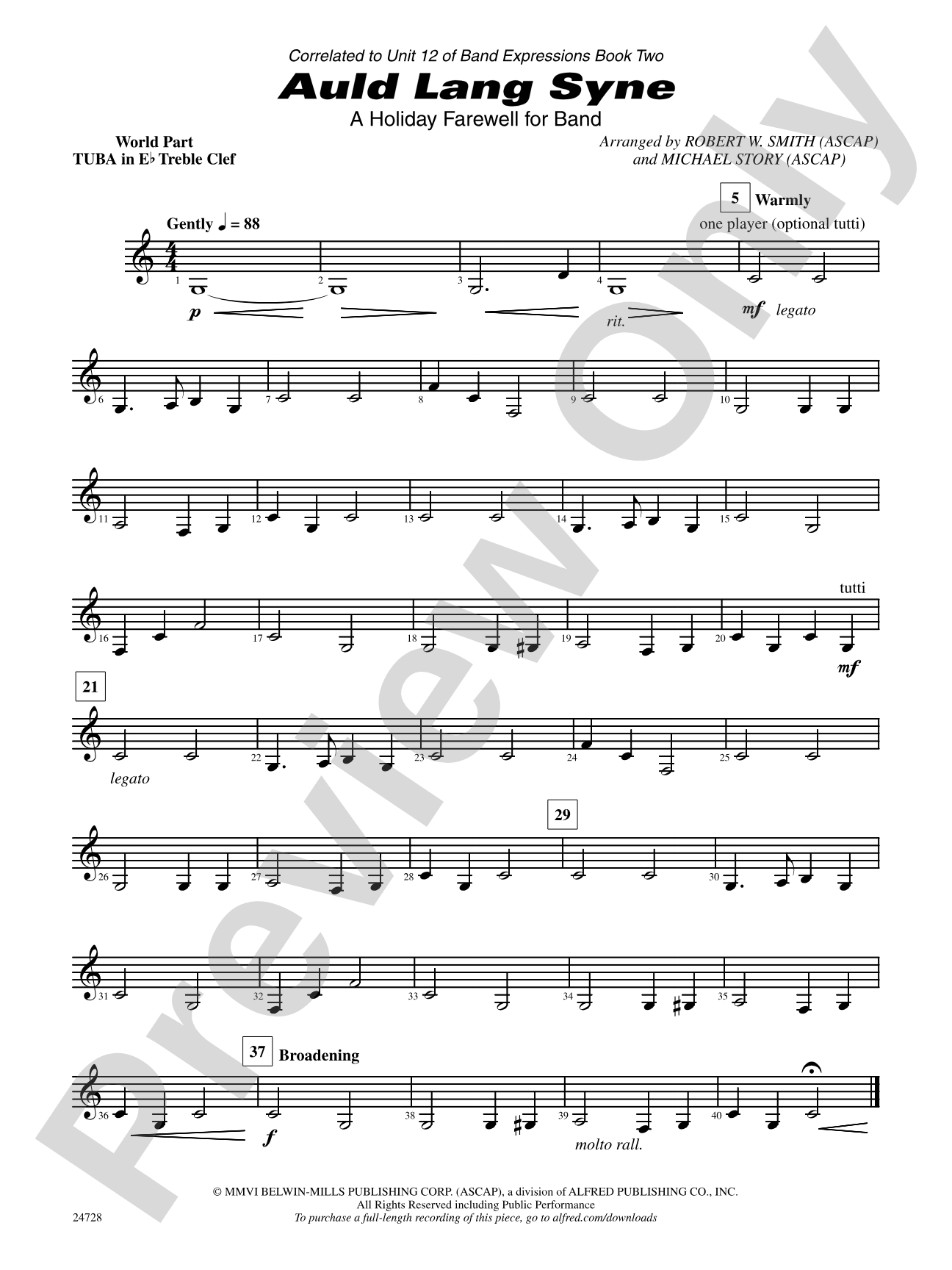 Auld Lang Syne (A Holiday Farewell for Band): (wp) E-flat Tuba T.C.