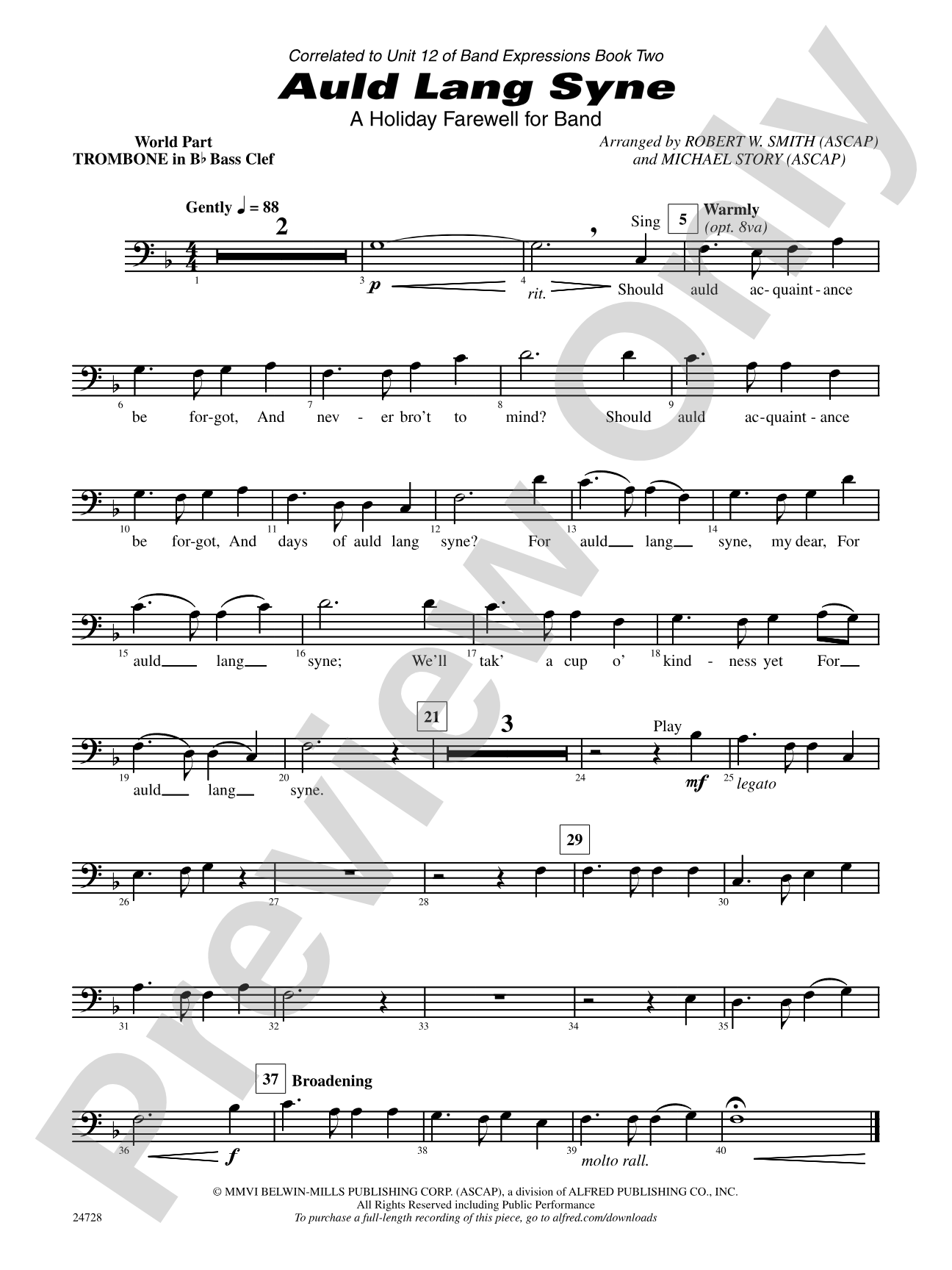 Auld Lang Syne (A Holiday Farewell for Band): (wp) 1st B-flat Trombone B.C.