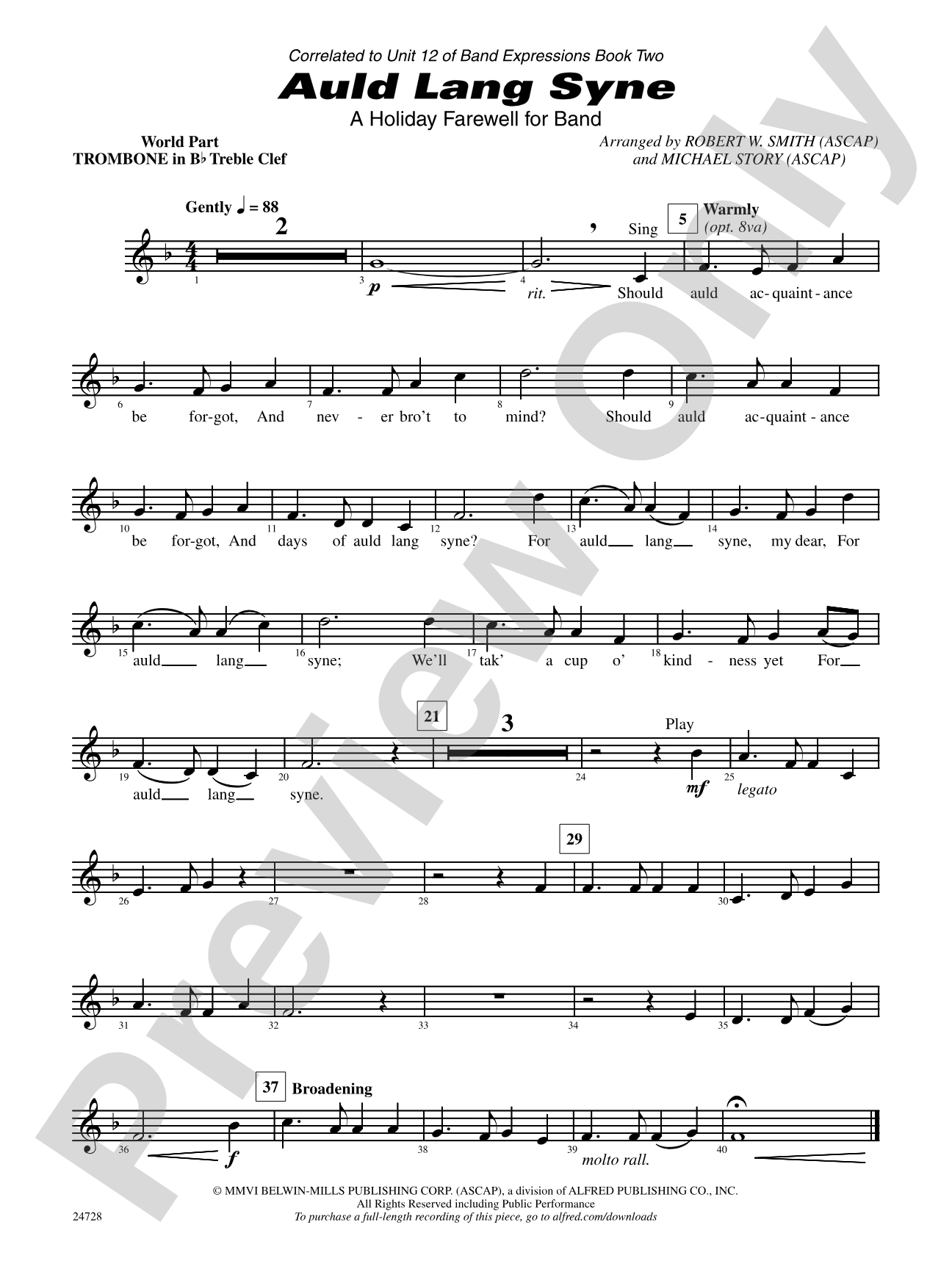 Auld Lang Syne (A Holiday Farewell for Band): (wp) 1st B-flat Trombone T.C.