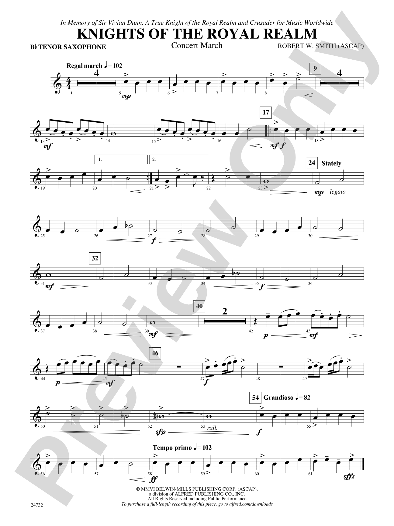 Knights of the Royal Realm (Concert March): B-flat Tenor Saxophone