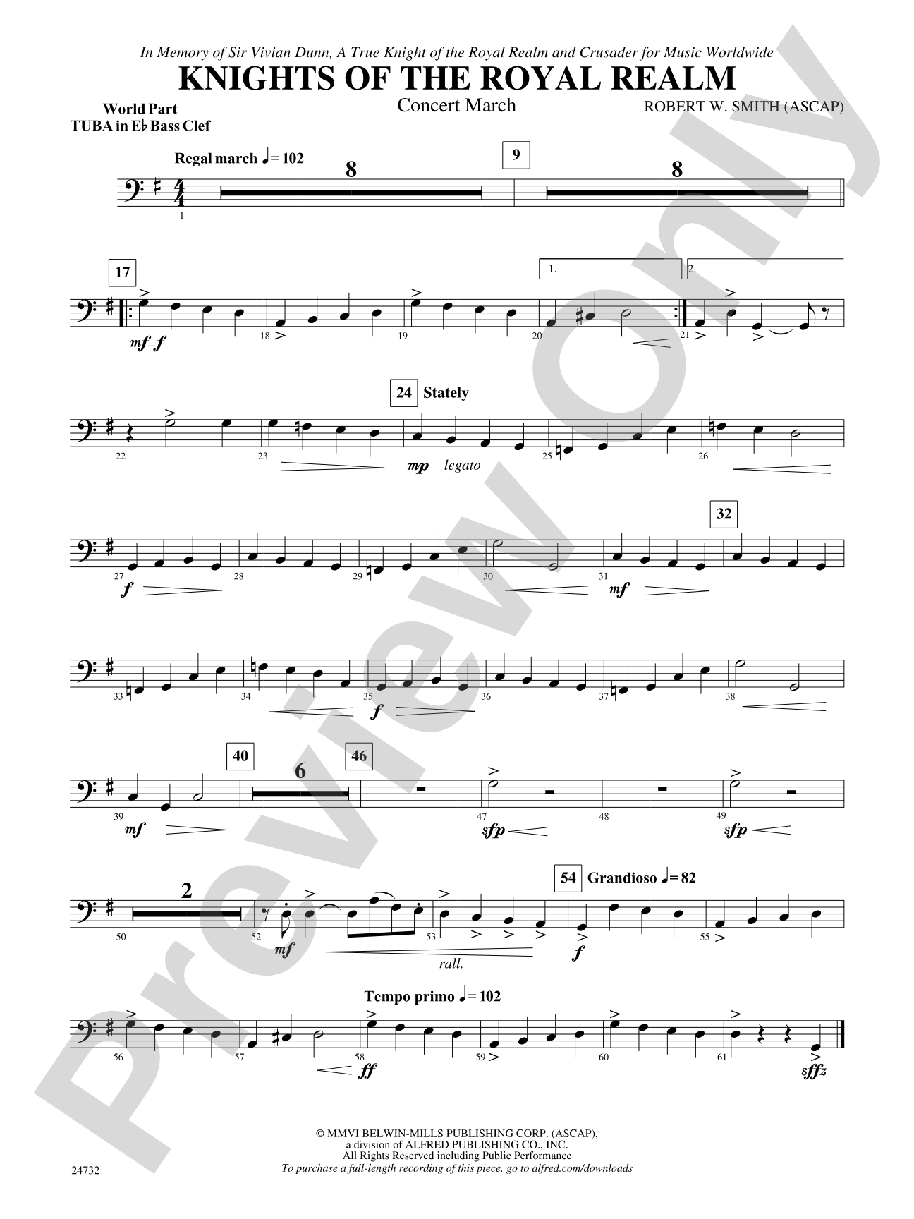 Knights of the Royal Realm (Concert March): (wp) E-flat Tuba B.C.