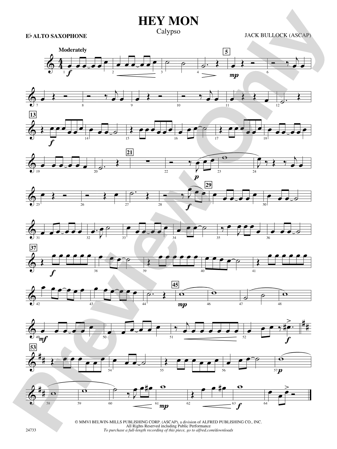 Hey Mon (Calypso): E-flat Alto Saxophone