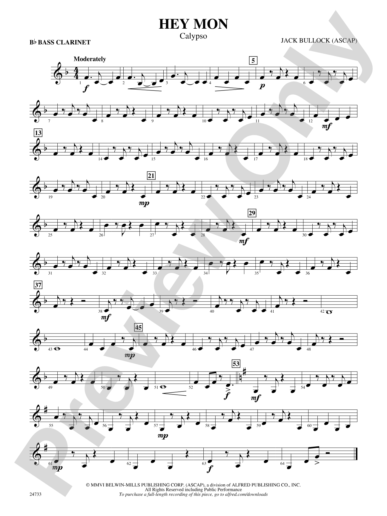 Hey Mon (Calypso): B-flat Bass Clarinet
