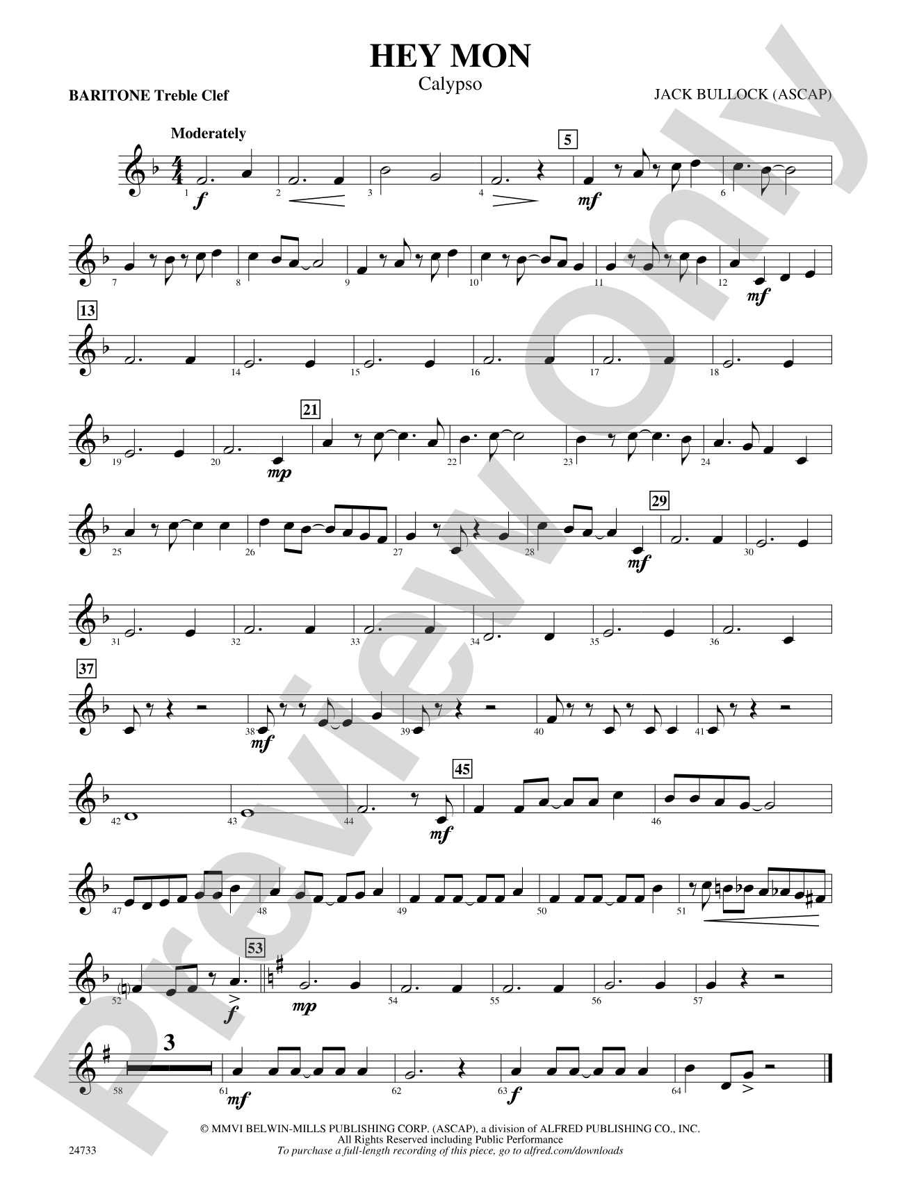 Hey Mon (Calypso): Baritone T.C.