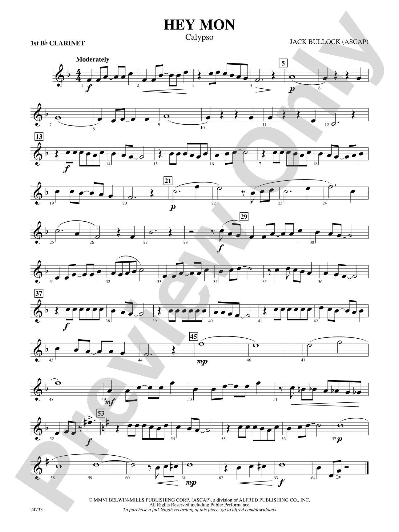 Hey Mon (Calypso): 1st B-flat Clarinet