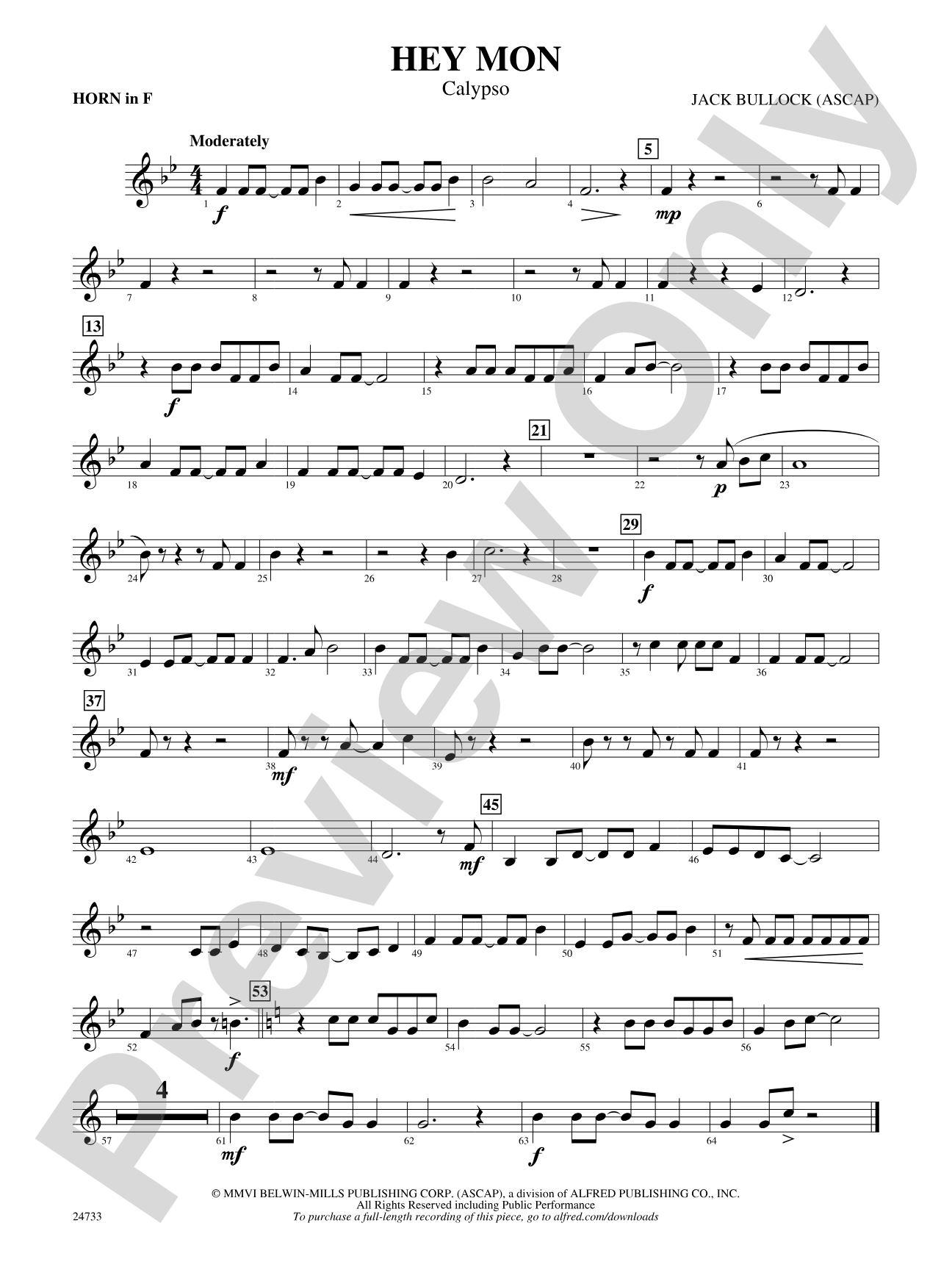 Hey Mon (Calypso): 1st F Horn
