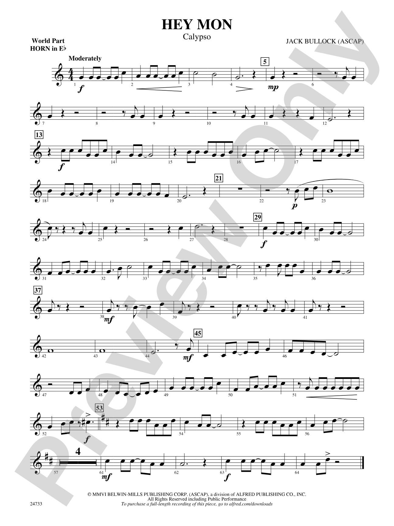 Hey Mon (Calypso): (wp) 1st Horn in E-flat