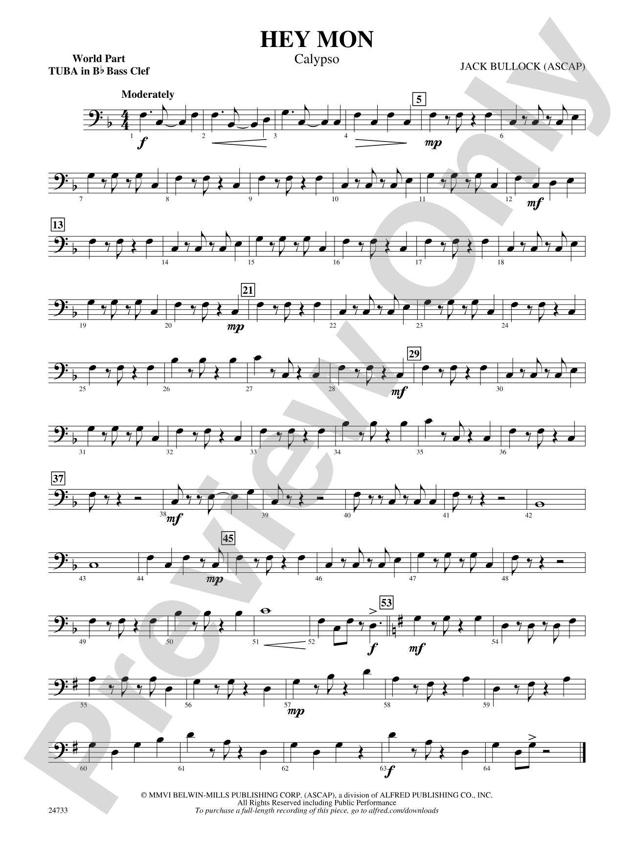 Hey Mon (Calypso): (wp) B-flat Tuba B.C.