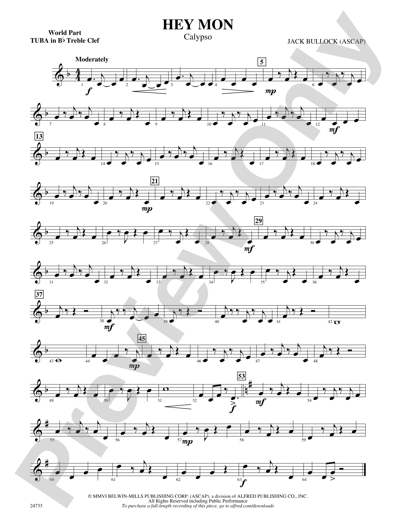 Hey Mon (Calypso): (wp) B-flat Tuba T.C.