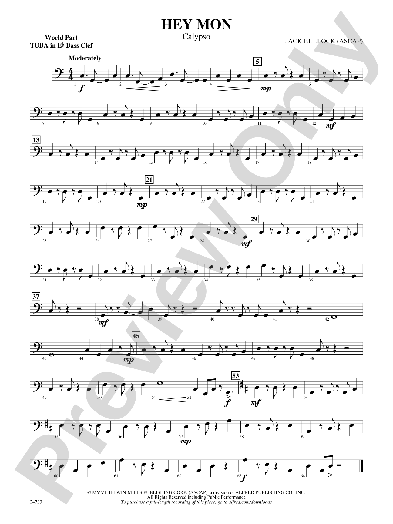 Hey Mon (Calypso): (wp) E-flat Tuba B.C.