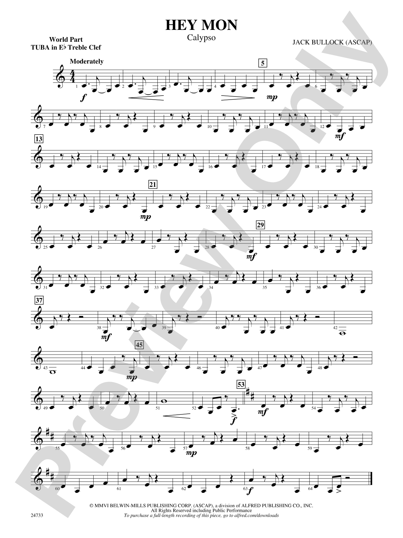 Hey Mon (Calypso): (wp) E-flat Tuba T.C.