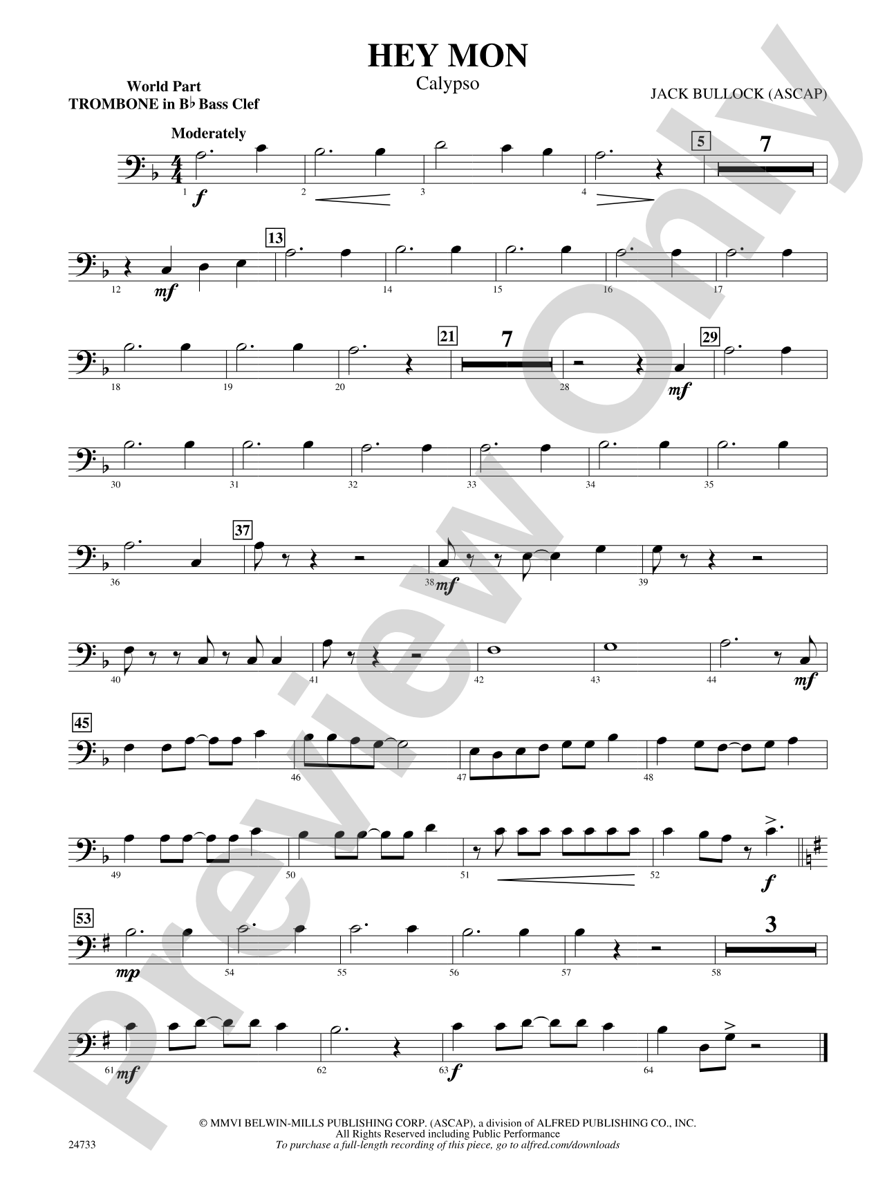 Hey Mon (Calypso): (wp) 1st B-flat Trombone B.C.
