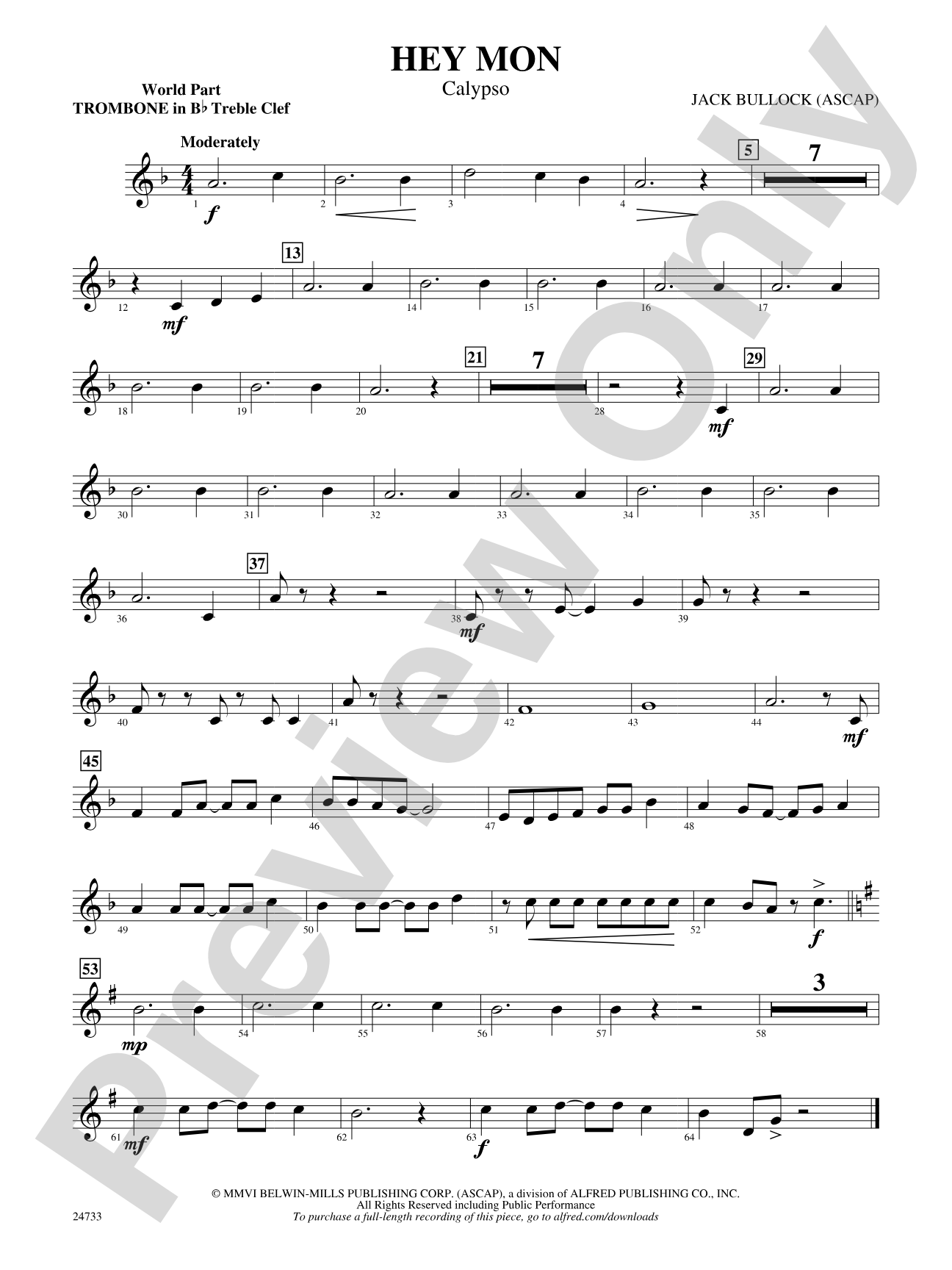 Hey Mon (Calypso): (wp) 1st B-flat Trombone T.C.