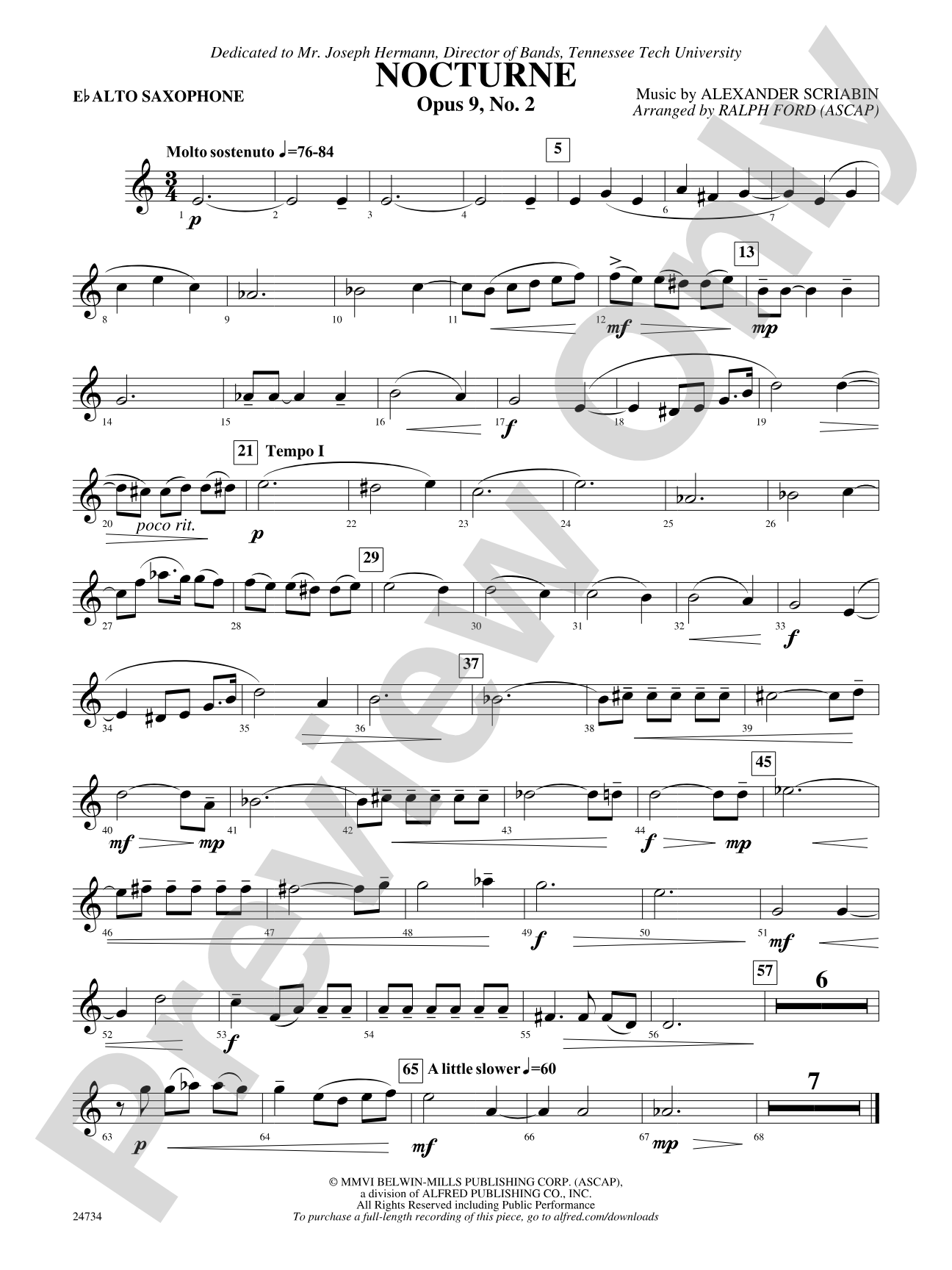 Nocturne (Opus 9, No. 2): E-flat Alto Saxophone