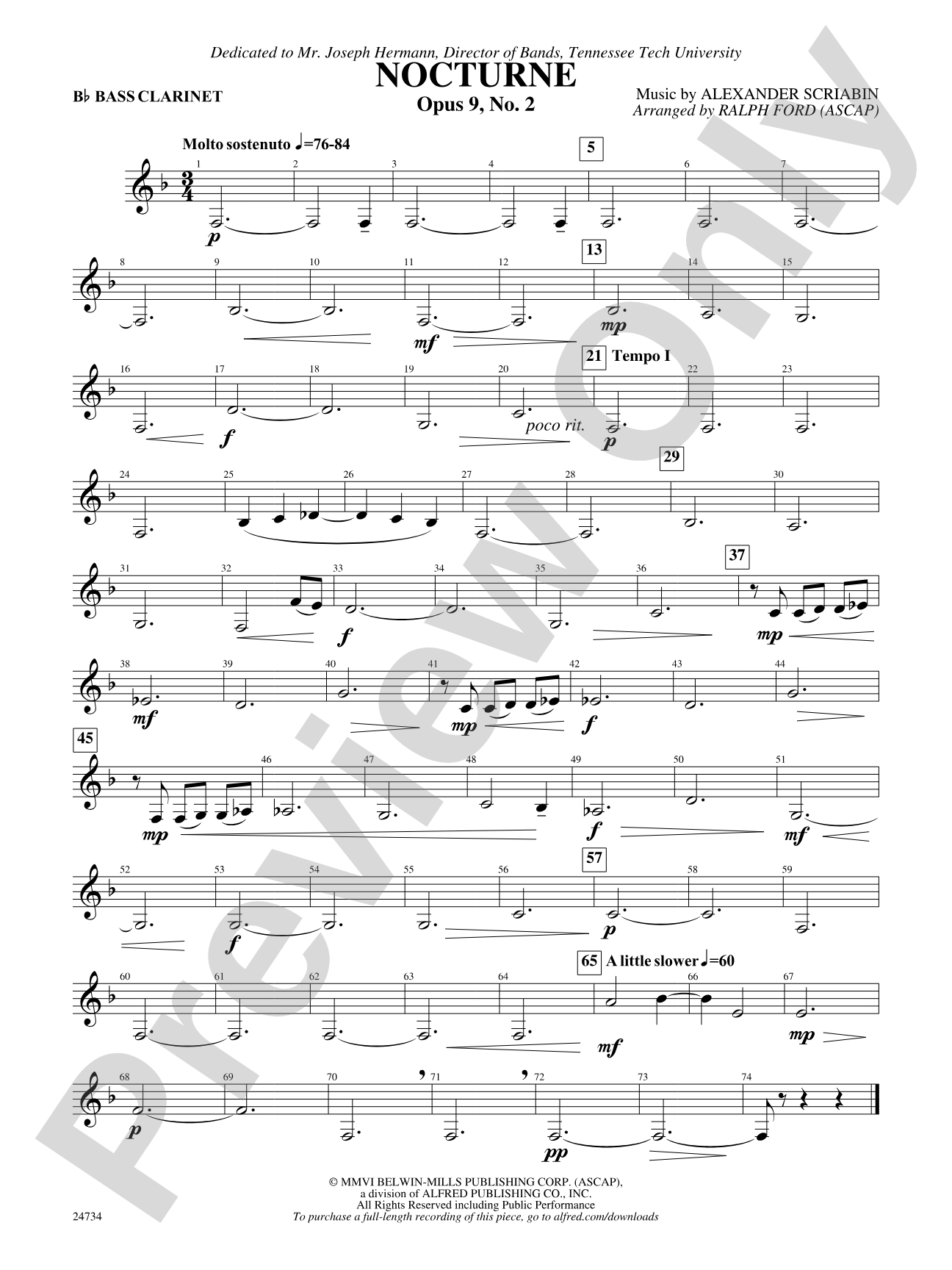 Nocturne (Opus 9, No. 2): B-flat Bass Clarinet