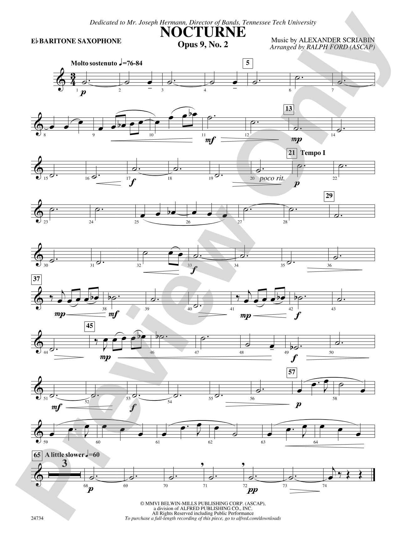 Nocturne (Opus 9, No. 2): E-flat Baritone Saxophone