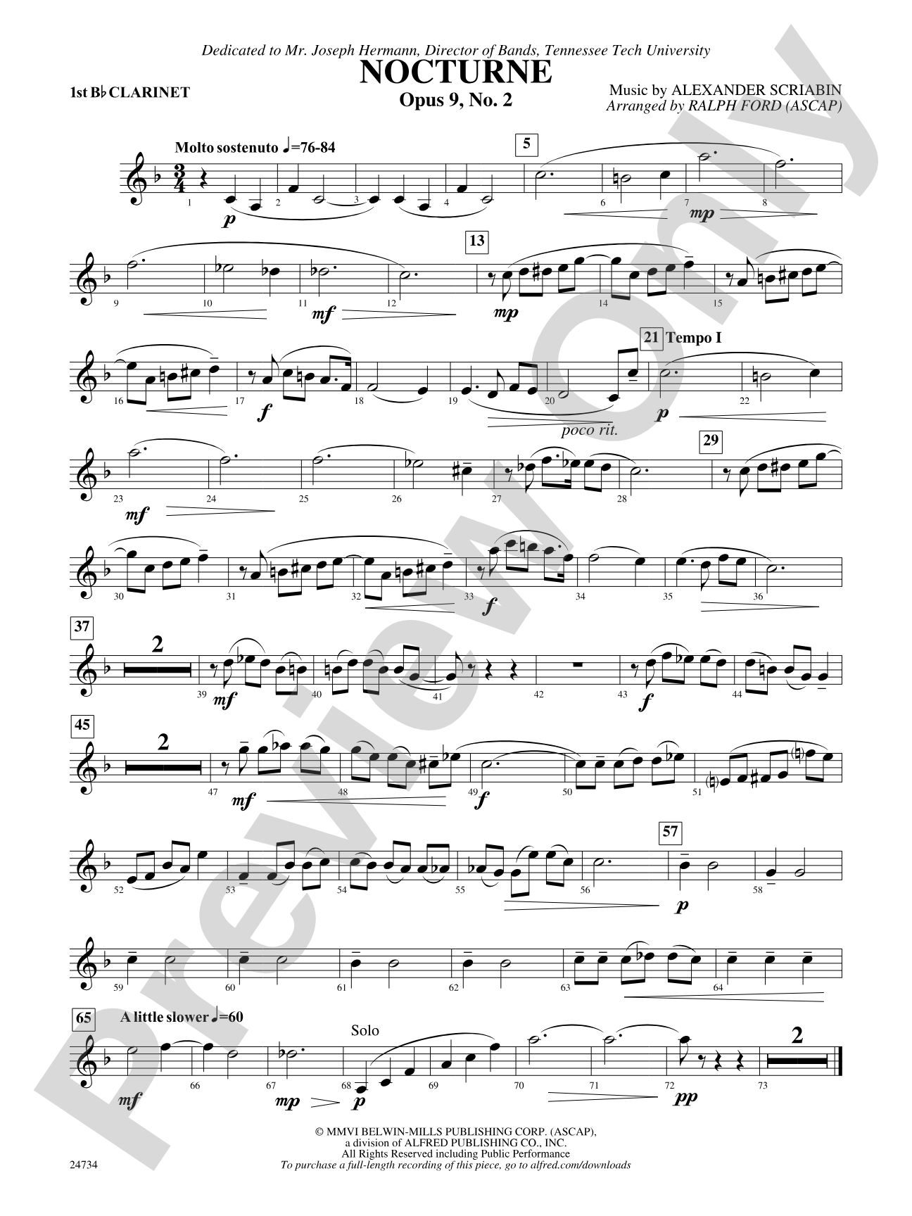 Nocturne (Opus 9, No. 2): 1st B-flat Clarinet