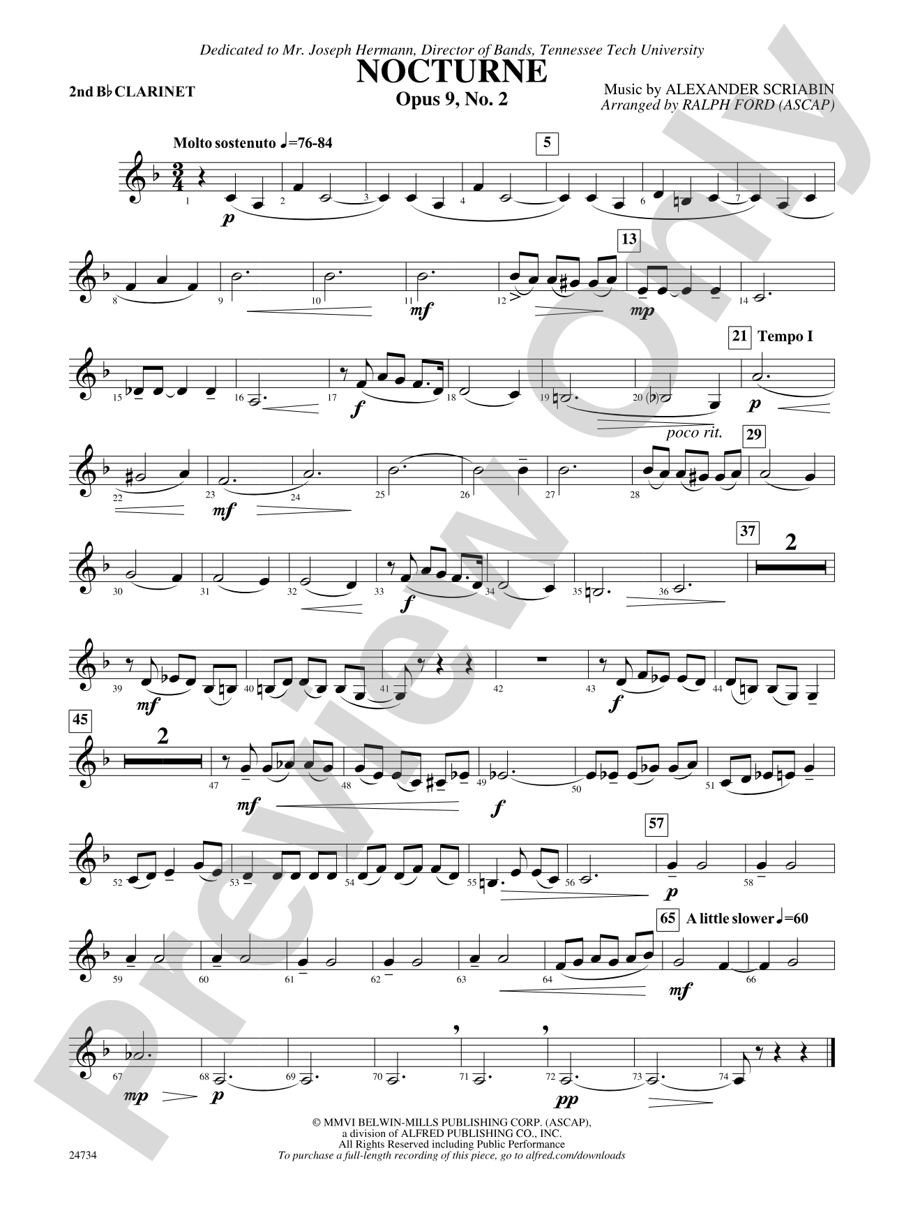 Nocturne (Opus 9, No. 2): 2nd B-flat Clarinet