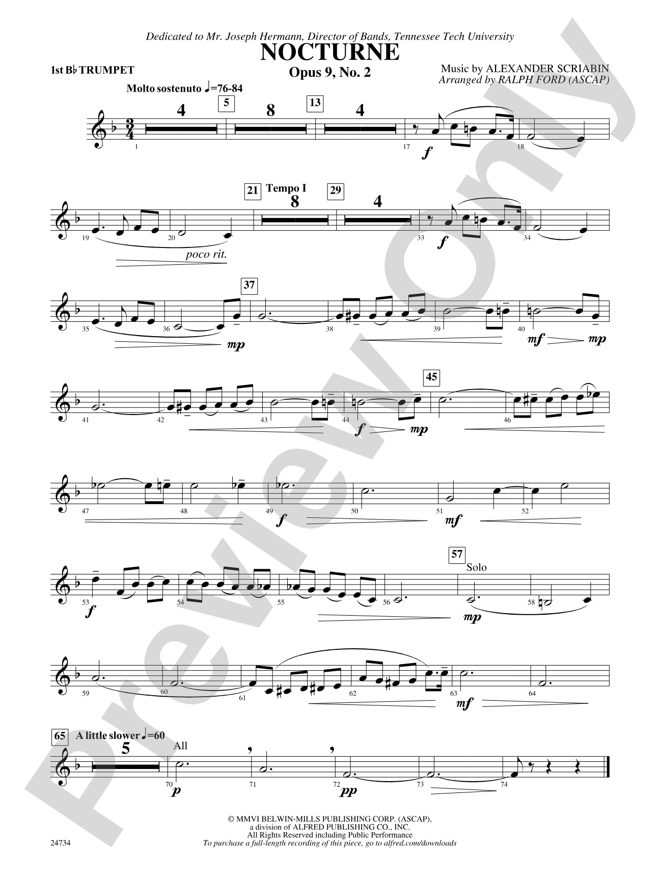 Nocturne (Opus 9, No. 2): 1st B-flat Trumpet