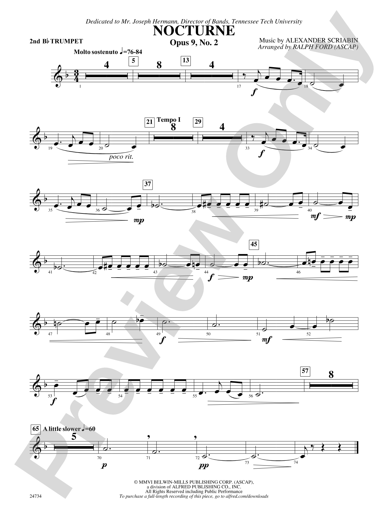 Nocturne (Opus 9, No. 2): 2nd B-flat Trumpet