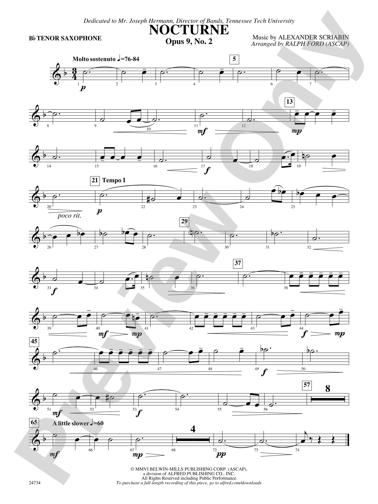 Nocturne (Opus 9, No. 2): B-flat Tenor Saxophone