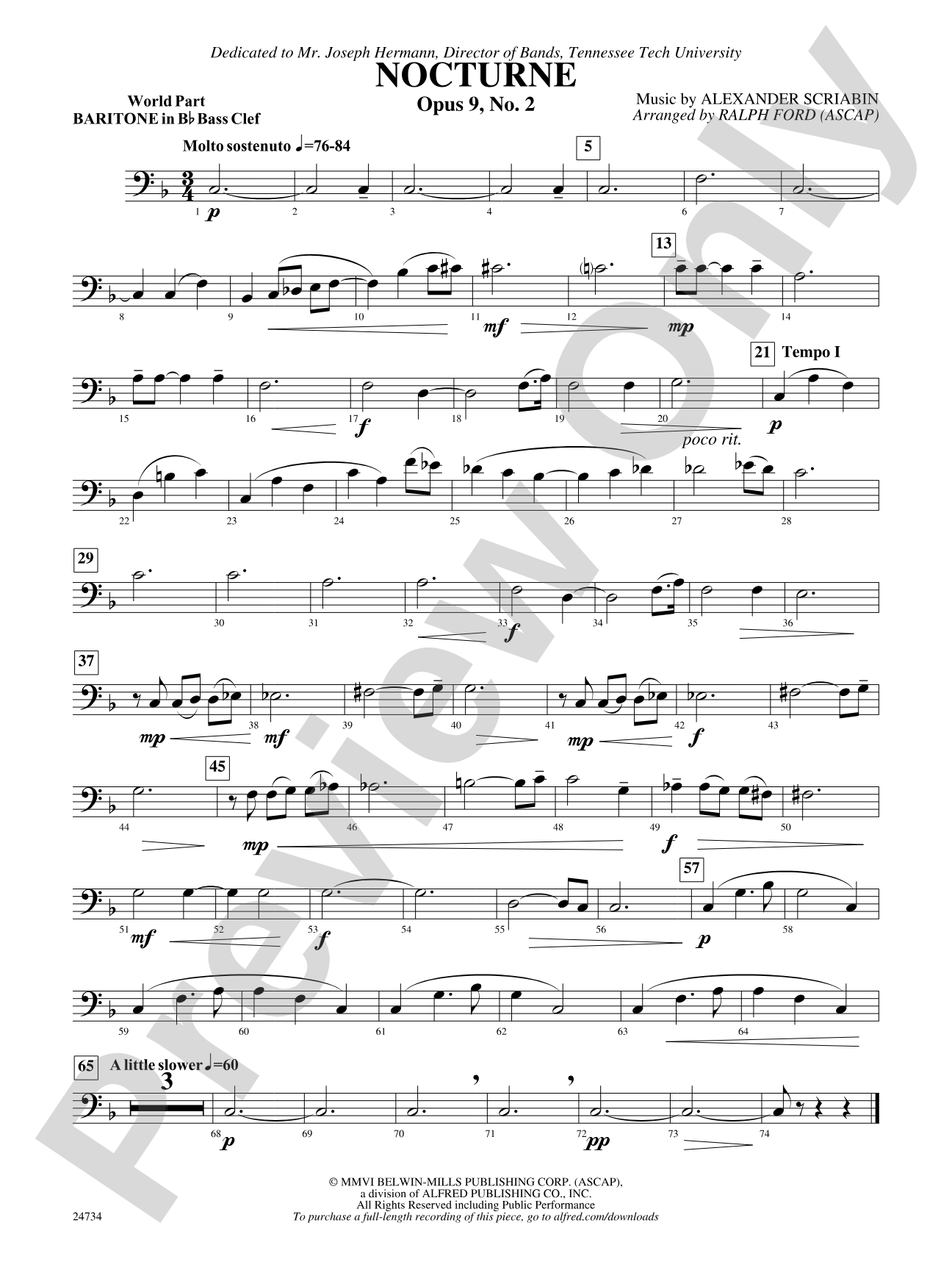 Nocturne (Opus 9, No. 2): (wp) B-flat Baritone B.C.