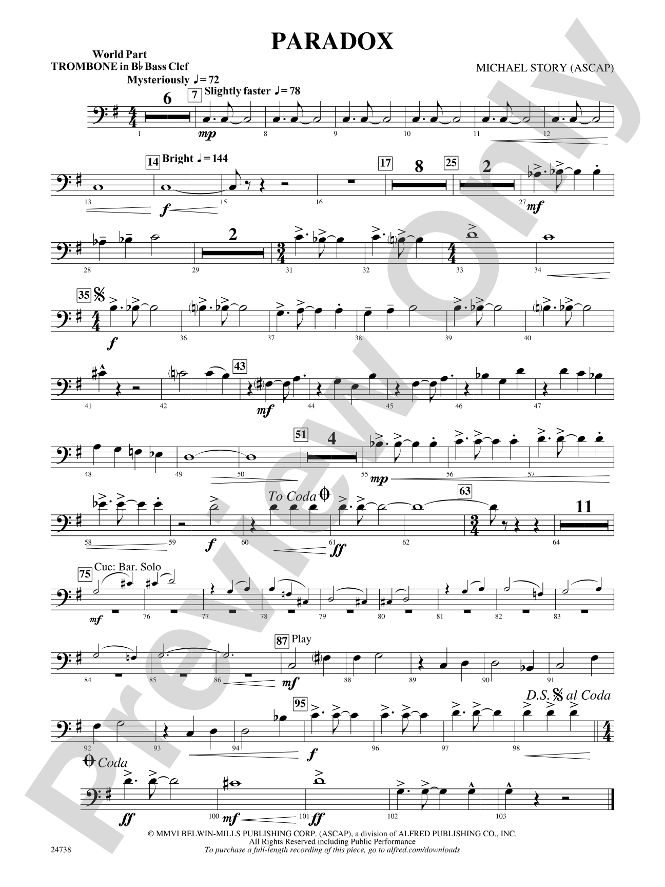 Paradox: (wp) 1st B-flat Trombone B.C.