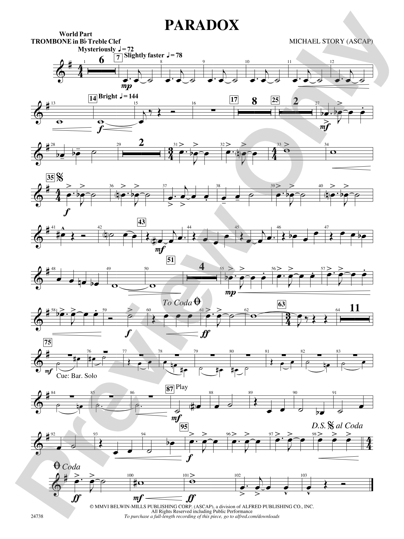 Paradox: (wp) 1st B-flat Trombone T.C.