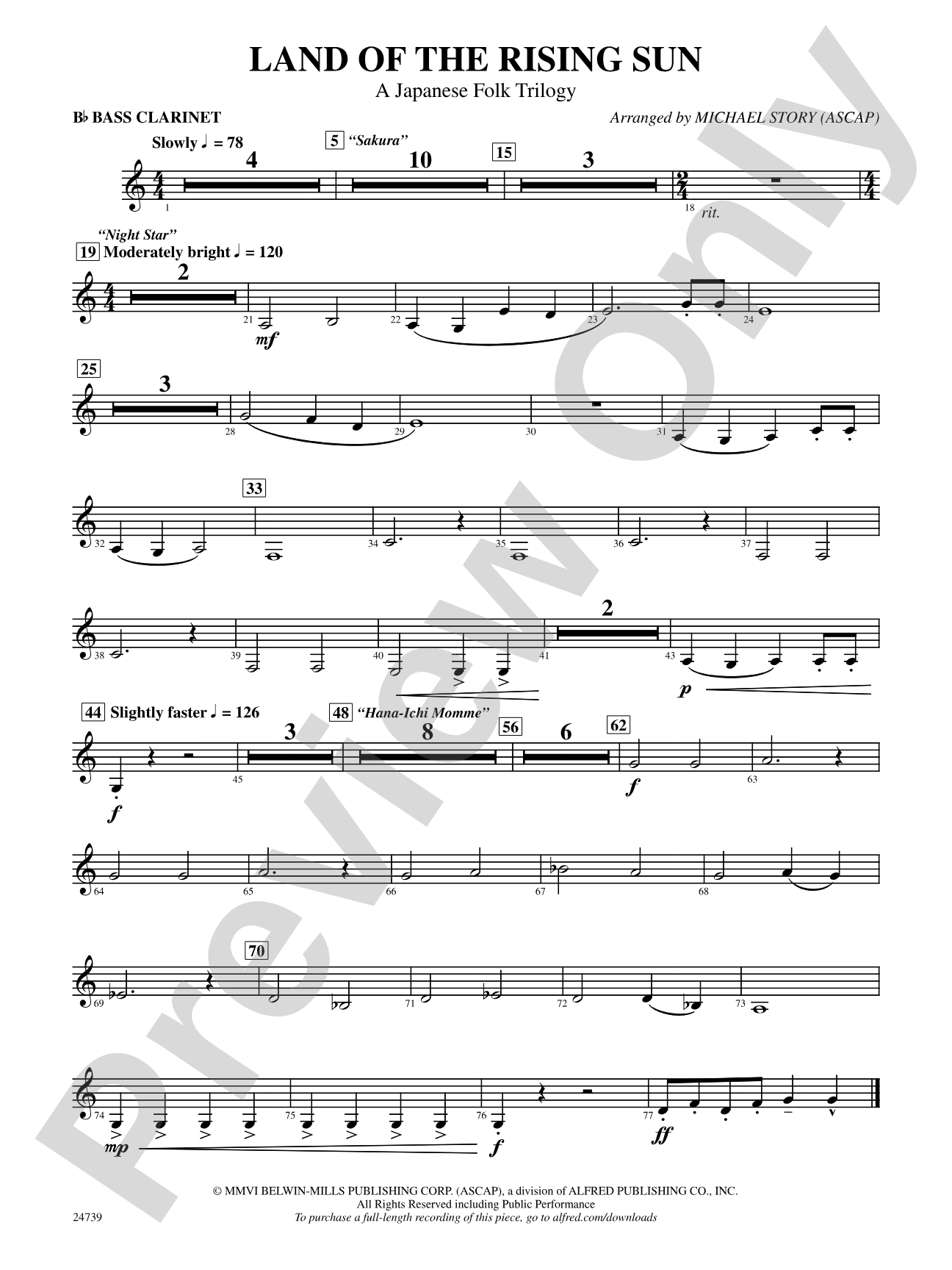 Land of the Rising Sun (A Japanese Folk Trilogy): B-flat Bass Clarinet