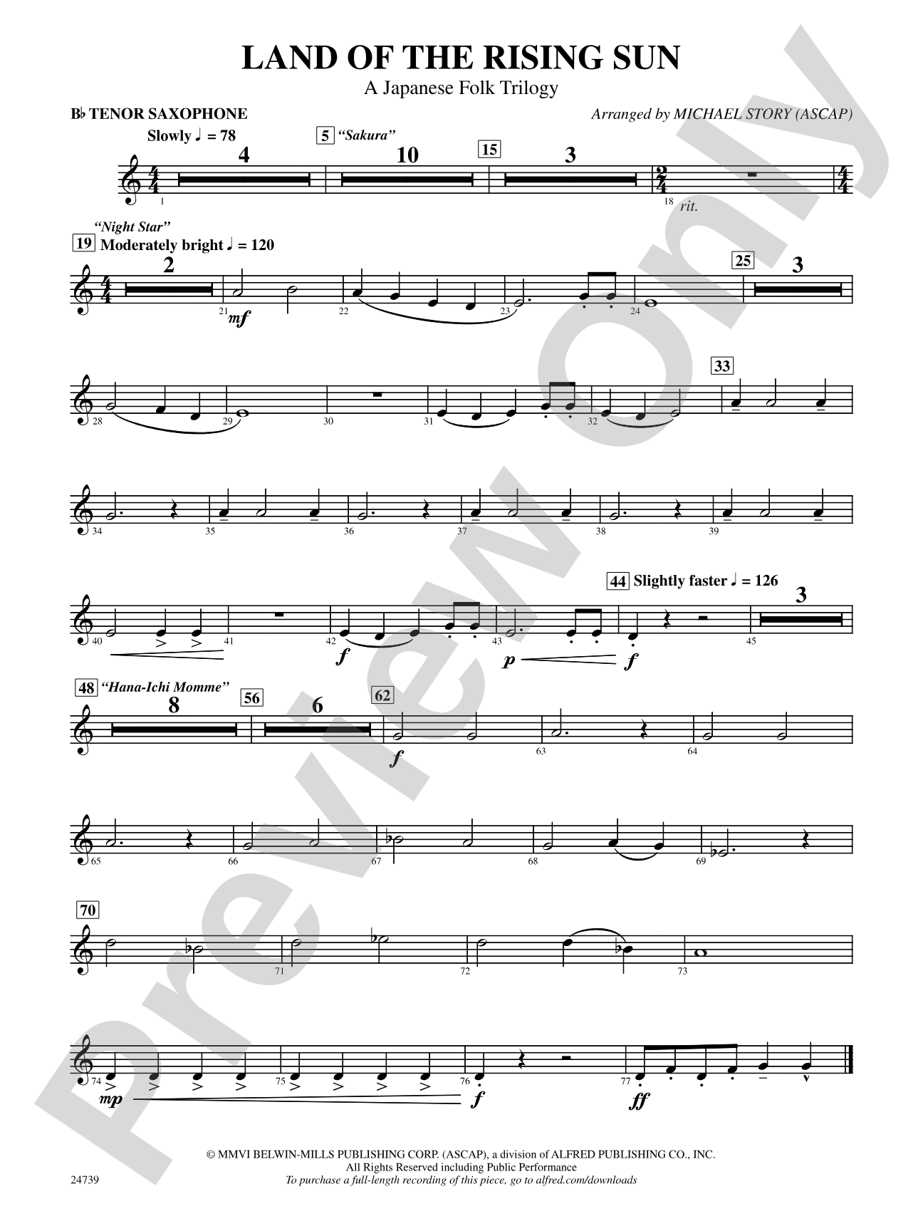 Land of the Rising Sun (A Japanese Folk Trilogy): B-flat Tenor Saxophone