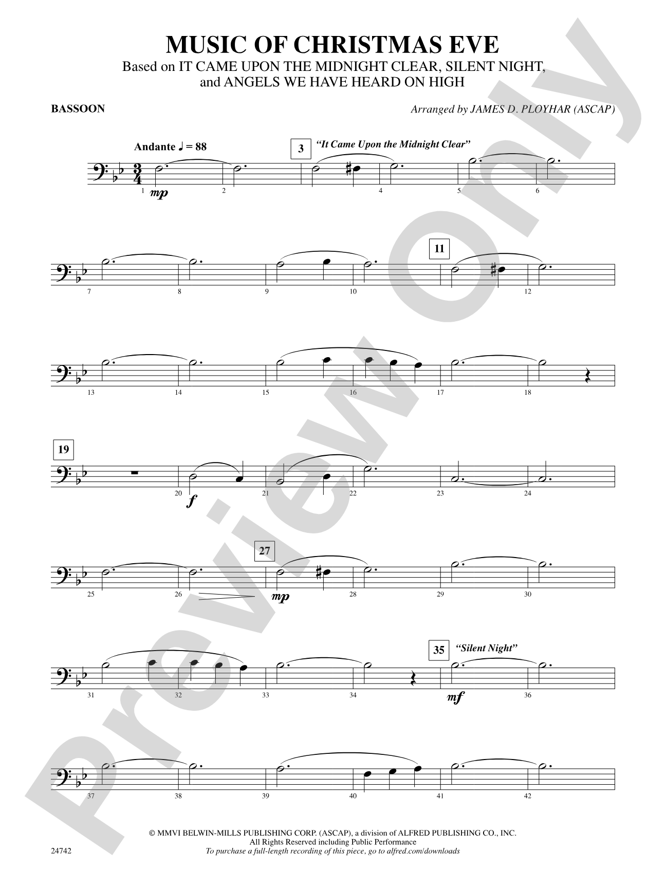 Music of Christmas Eve (Based on "It Came Upon the Midnight Clear," "Silent Night," and "Angels We Have Heard on High"): Bassoon