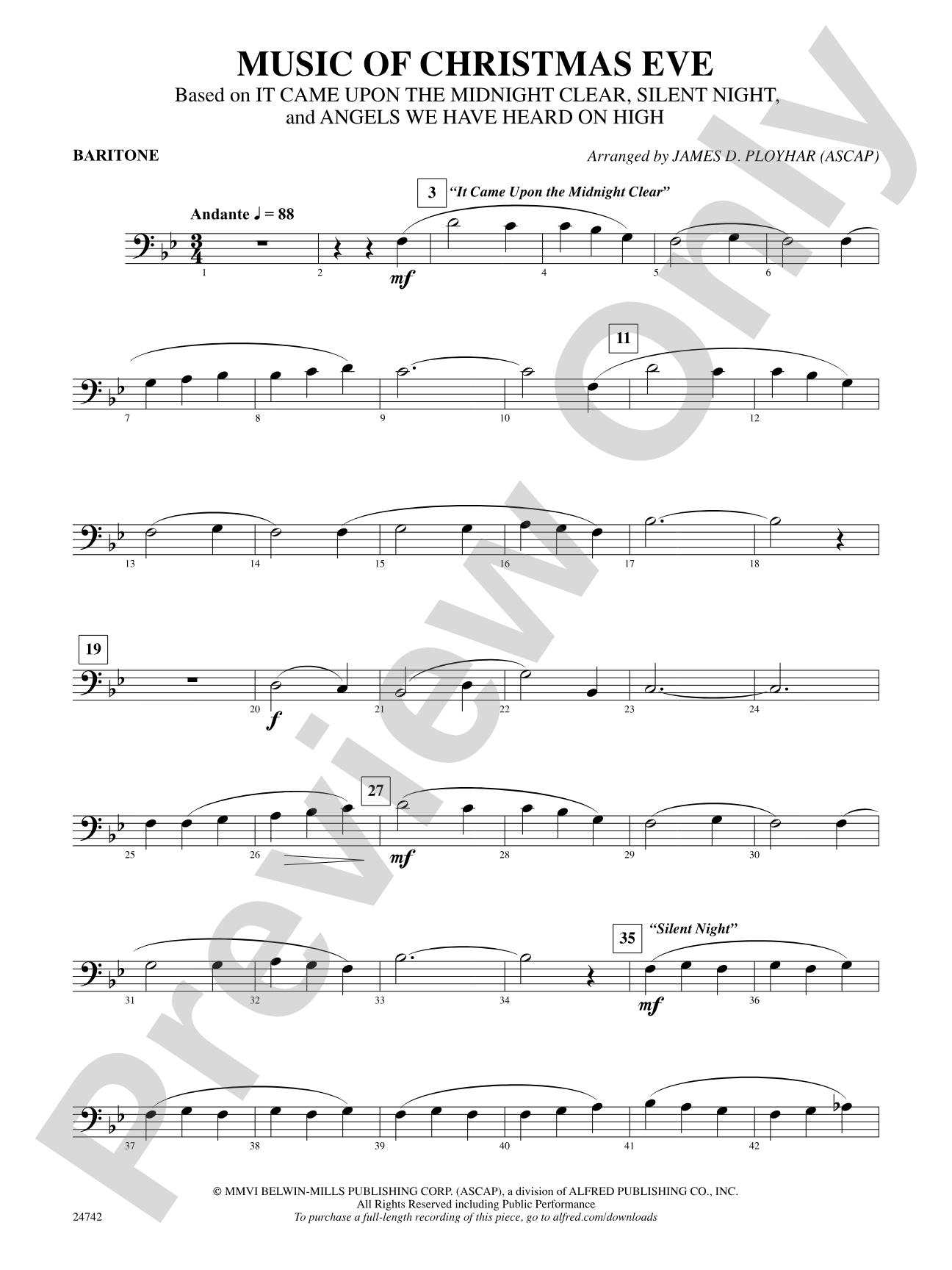 Music of Christmas Eve (Based on "It Came Upon the Midnight Clear," "Silent Night," and "Angels We Have Heard on High"): Baritone B.C.