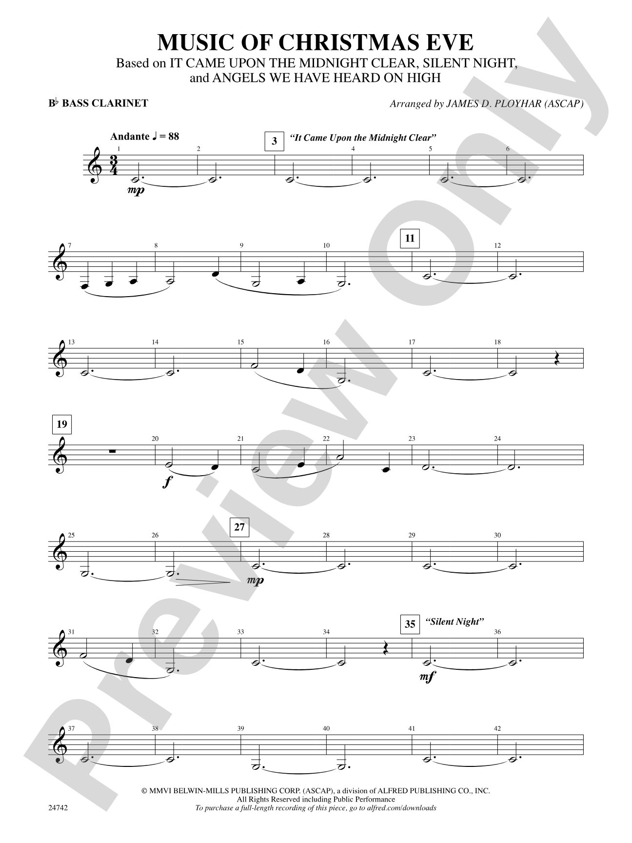 Music of Christmas Eve (Based on "It Came Upon the Midnight Clear," "Silent Night," and "Angels We Have Heard on High"): B-flat Bass Clarinet