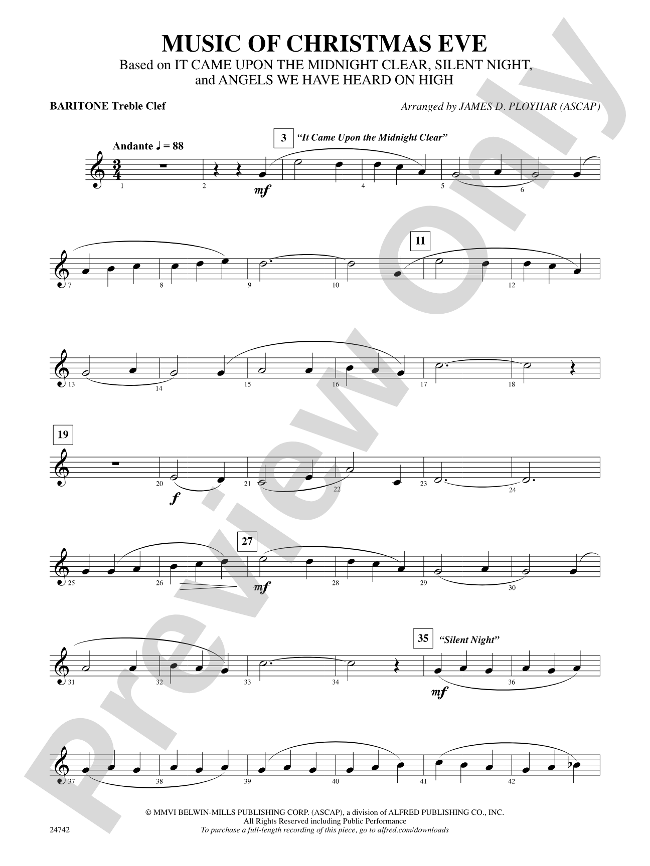 Music of Christmas Eve (Based on "It Came Upon the Midnight Clear," "Silent Night," and "Angels We Have Heard on High"): Baritone T.C.