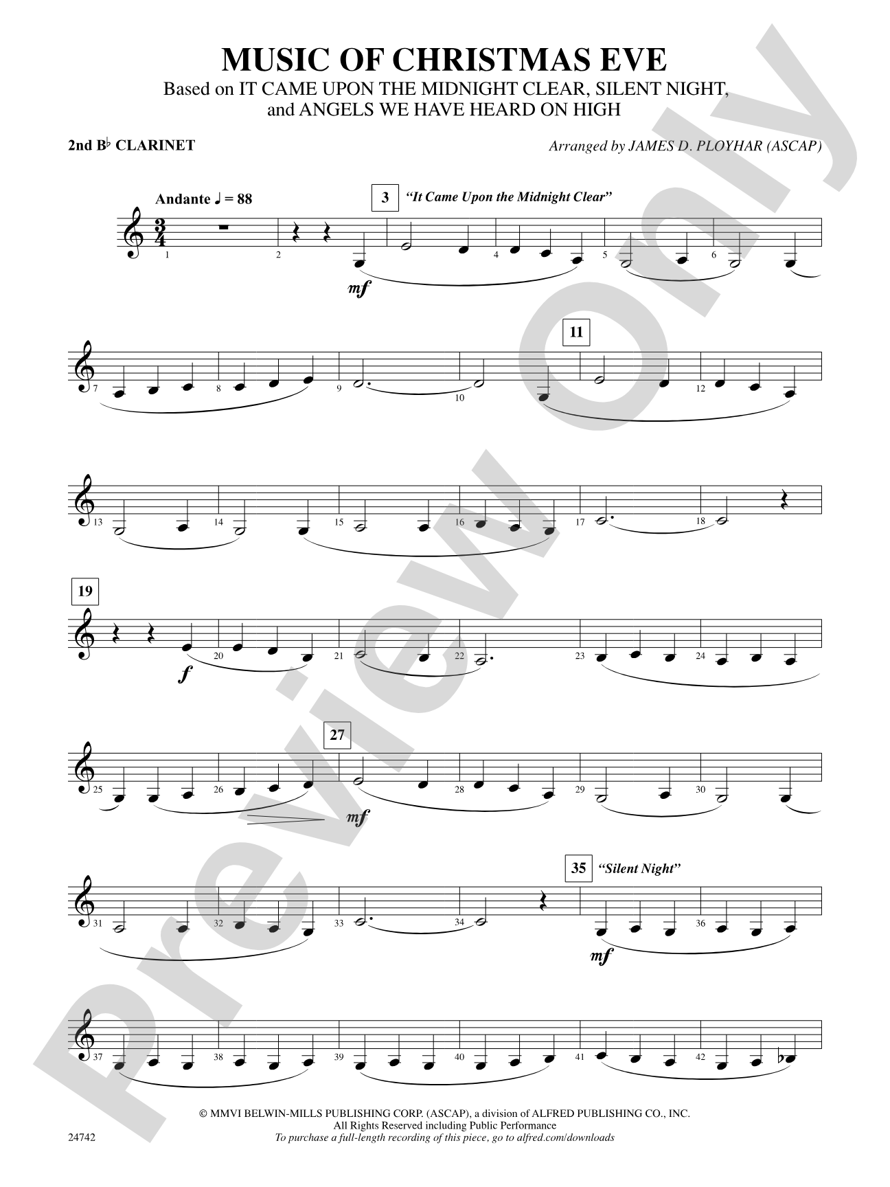 Music of Christmas Eve (Based on "It Came Upon the Midnight Clear," "Silent Night," and "Angels We Have Heard on High"): 2nd B-flat Clarinet