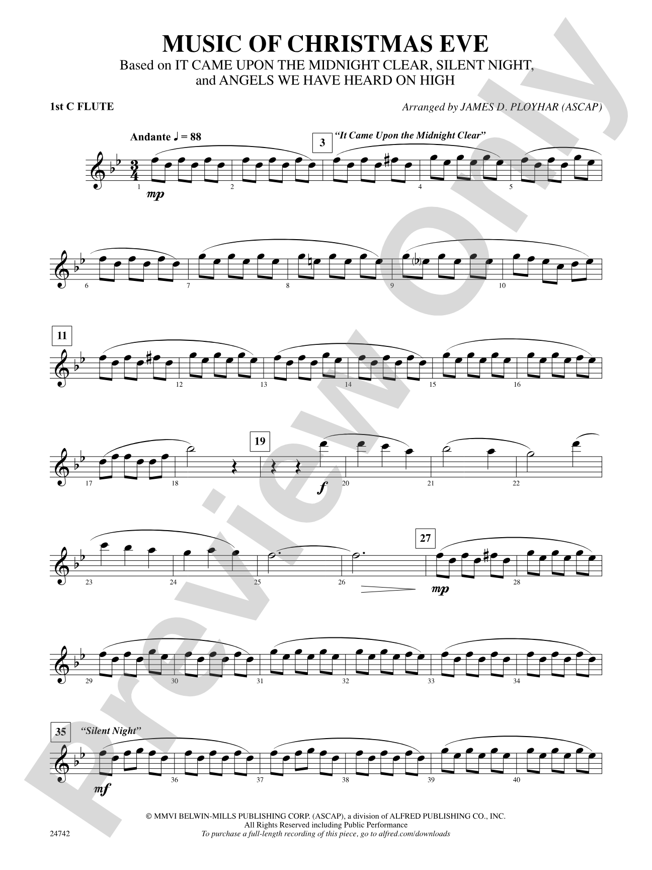 Music of Christmas Eve (Based on "It Came Upon the Midnight Clear," "Silent Night," and "Angels We Have Heard on High"): Flute