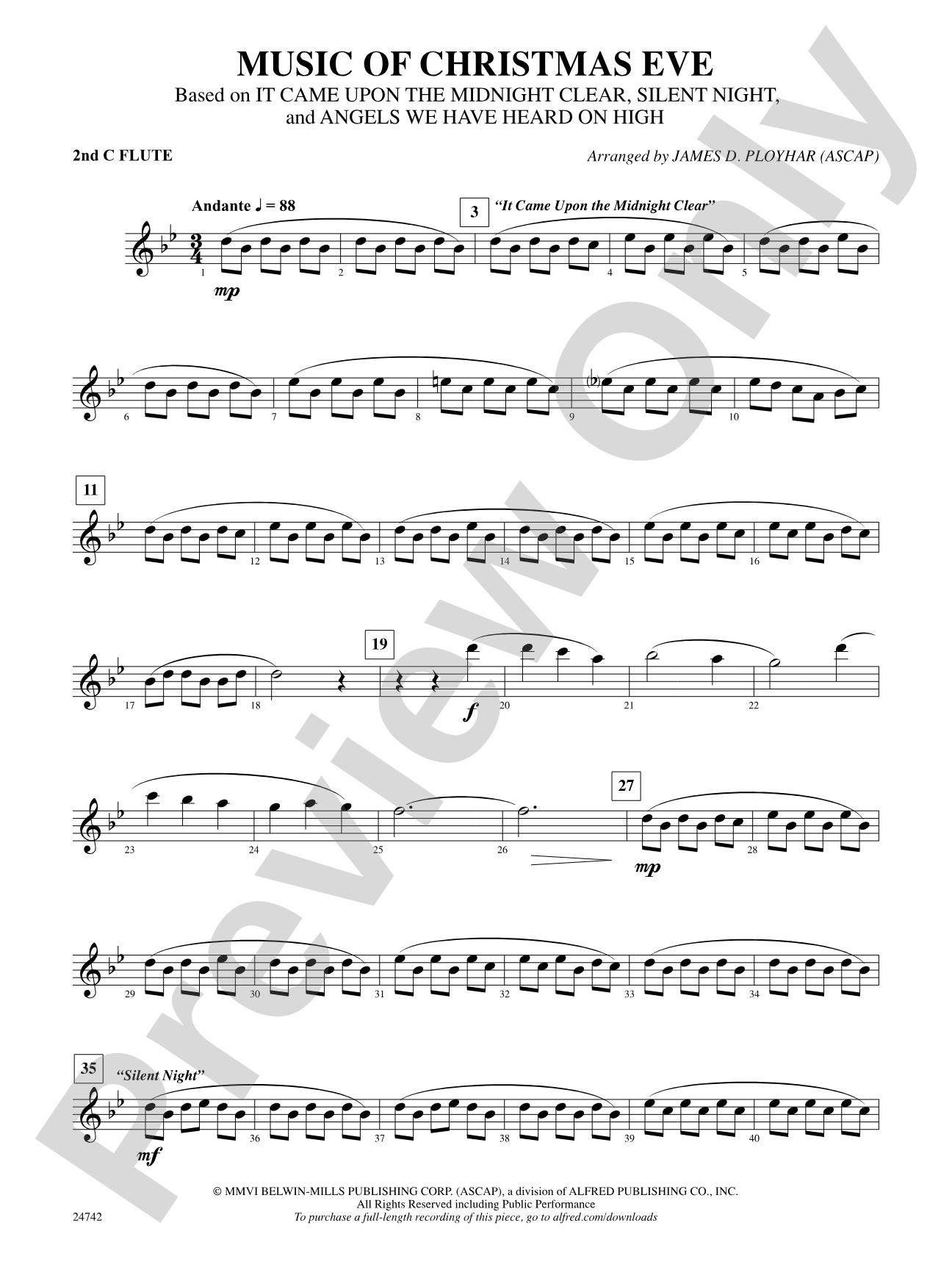 Music of Christmas Eve (Based on "It Came Upon the Midnight Clear," "Silent Night," and "Angels We Have Heard on High"): 2nd Flute